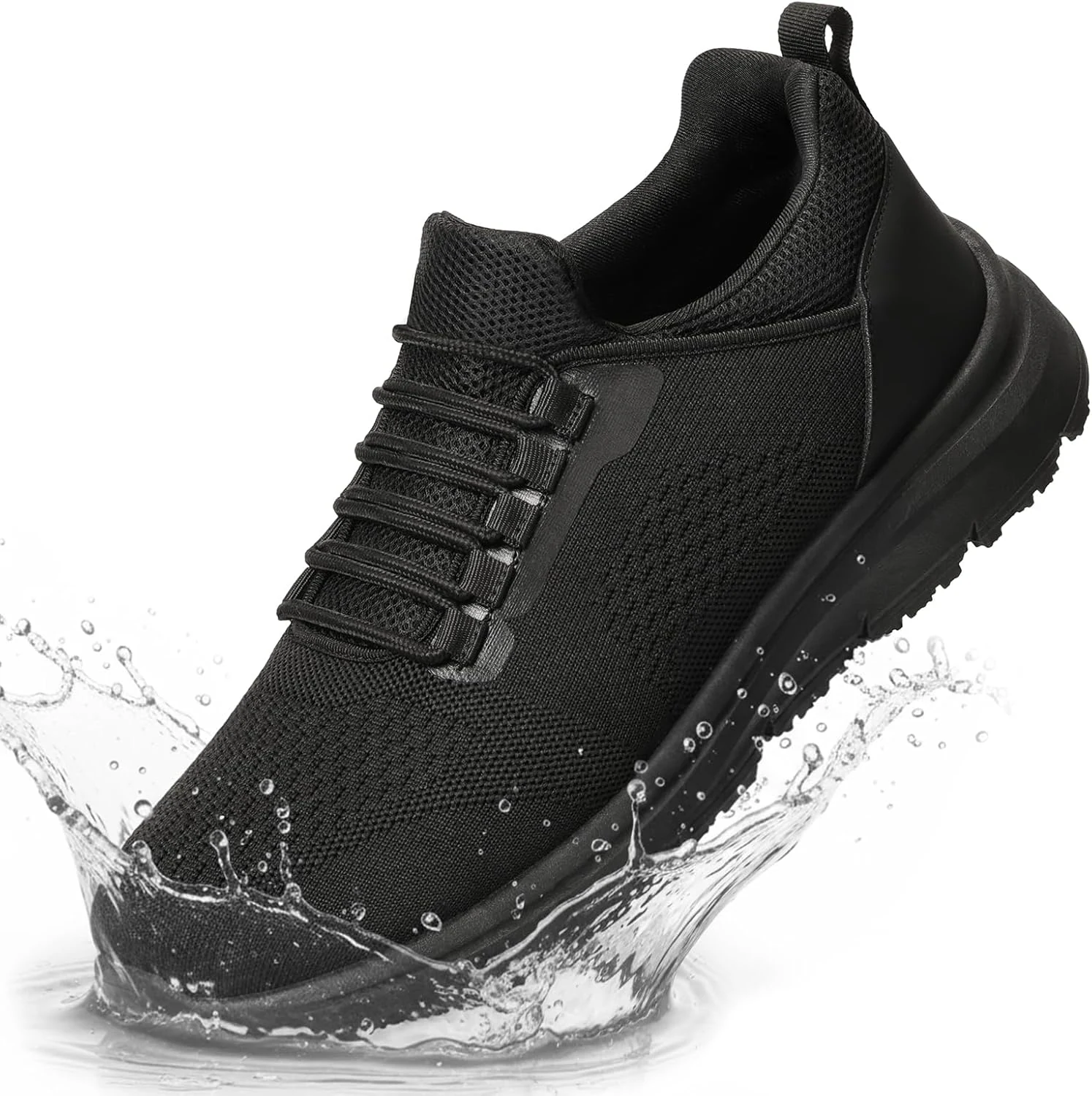Work Shoes for Men Water-Repellent Kitchen Chef Tennis Shoes for Men Comfy Breathable Food Service Restaurant Sneakers All Black