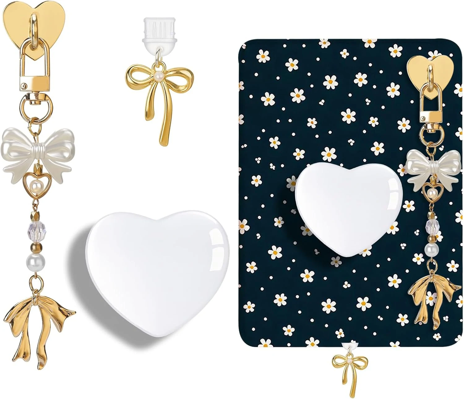 AIERSA Cute Charms Set for Kindle, Including Dust Plug Charm Type C/USB C, Heart Grip Holder, Keychains with Hook for Kindle Accessories (Compatible for Kindle Paperwhite 11th/12th Gen)