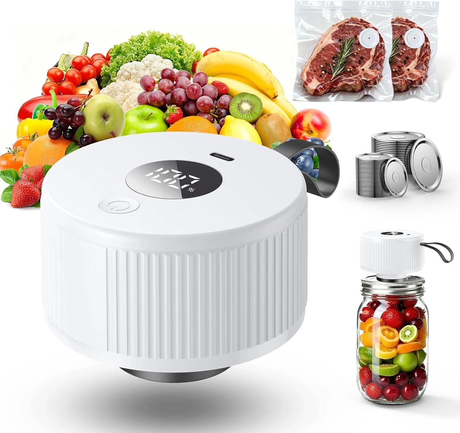 Auletor Electric Mason Jar Vacuum Sealer (One-Piece Handheld Kit for Wide & Regular Jars)