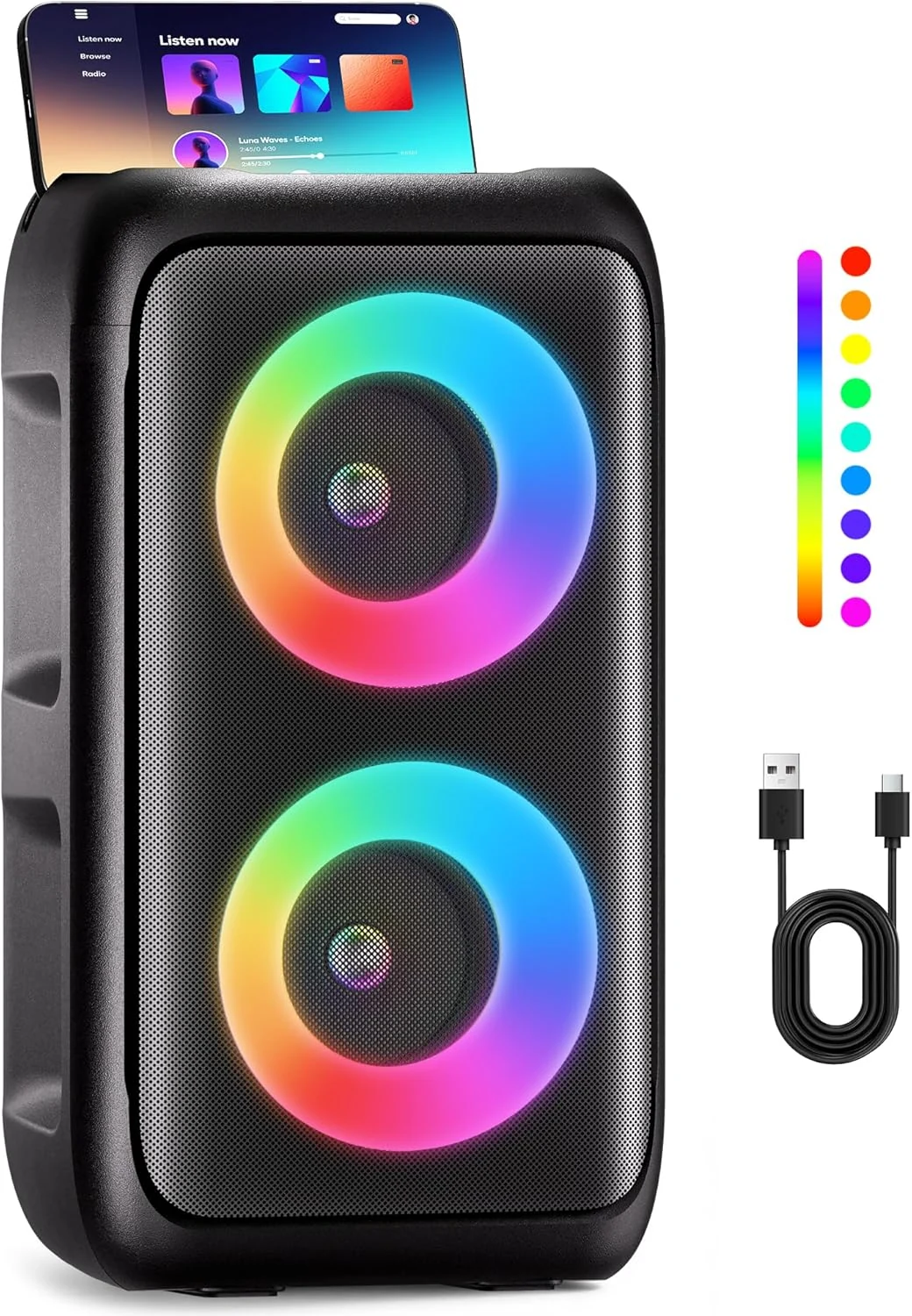 Bluetooth Speaker, Portable Party Speaker with Colorful Lights (PWBSLAI T-08)