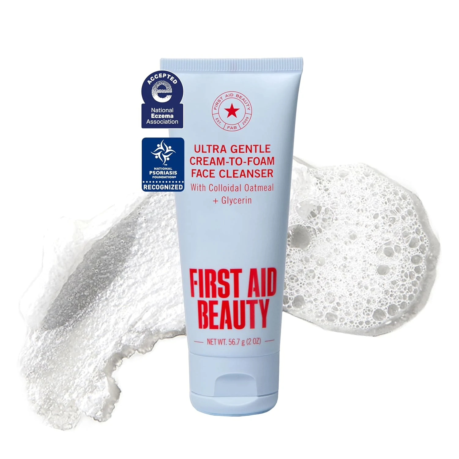 First Aid Beauty Ultra Gentle Cream-to-Foam Facial Cleanser, Makeup Removing Face Wash with Colloidal Oatmeal & Glycerin