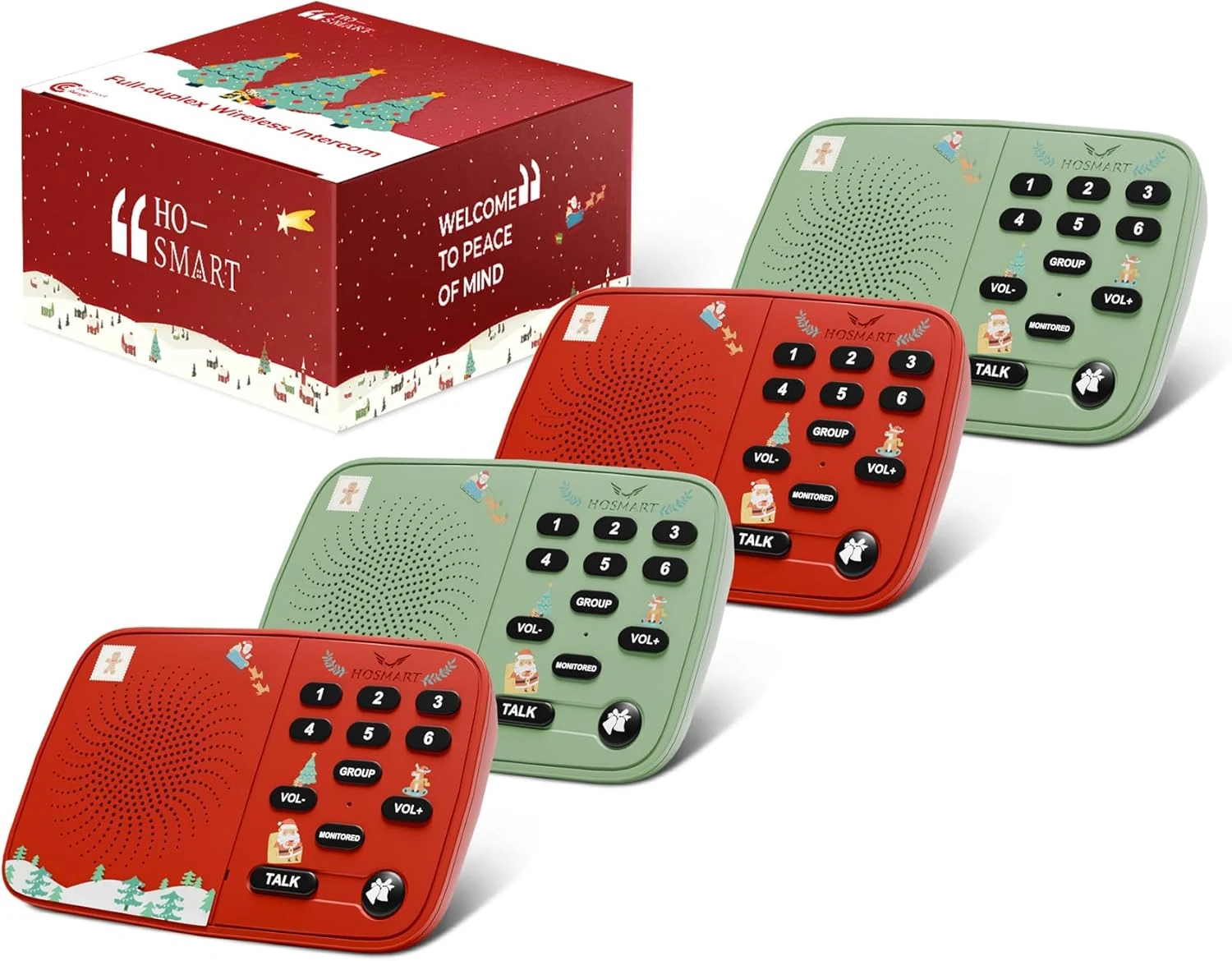 Hosmart UltraSpeak Intercoms Wireless for Home, Holiday Christmas Edition Intercom System (4-Pack)