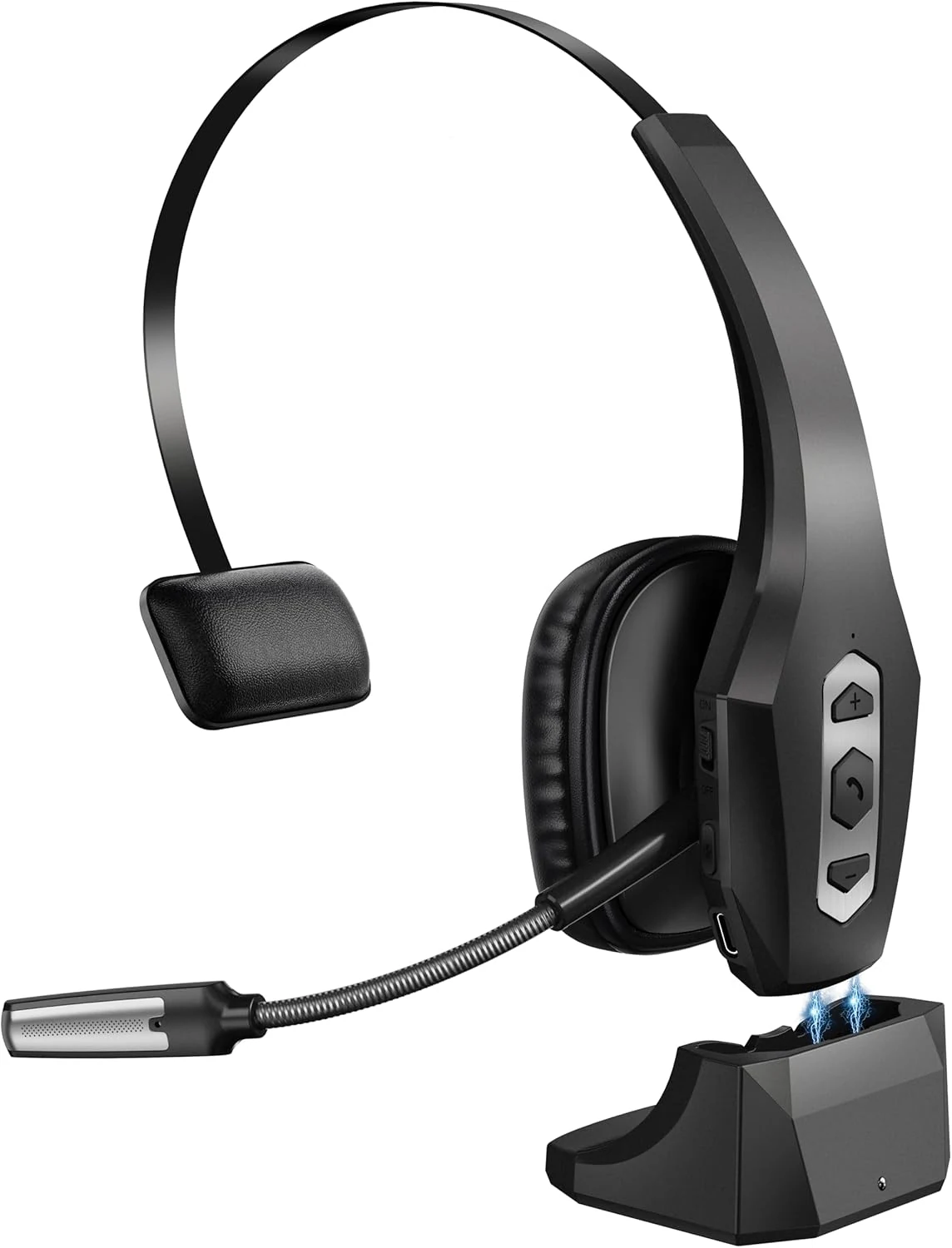 Trucker Bluetooth Headset with Charging Base, Wireless Hands-Free Headset with Noise Canceling Mic & Mute Button
