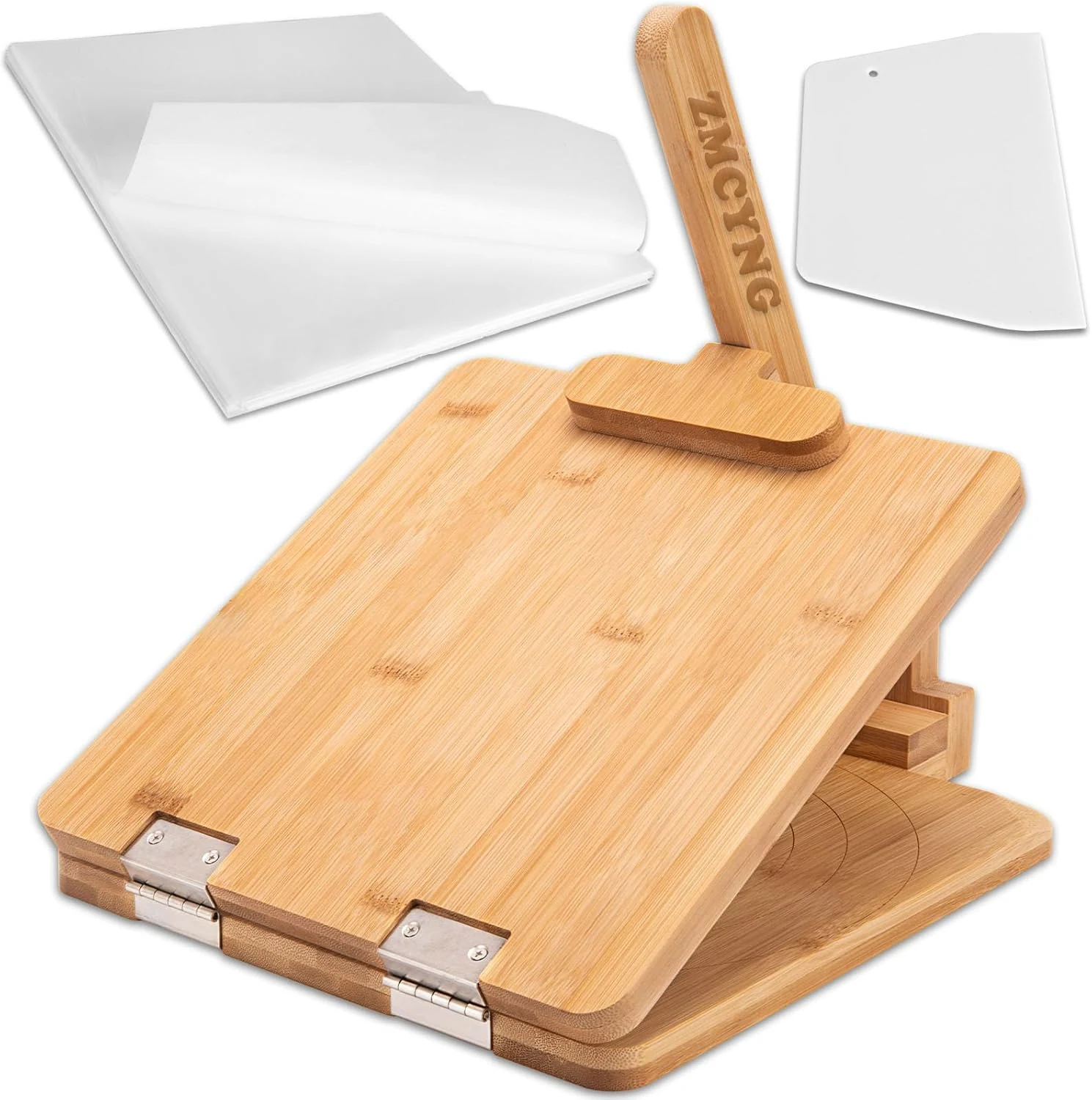 Upgraded Wooden Tortilla Press (10 Inch Bamboo Tortillera Presser with 60 Pcs Parchment Paper)