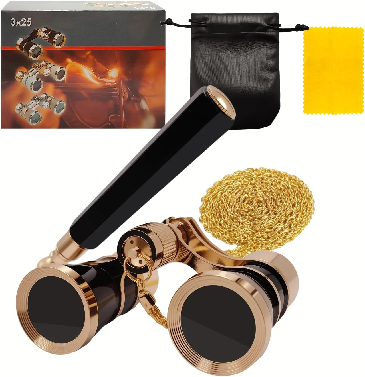 SUPRBIRD 3X25 Opera Glasses Theater Binoculars with Adjustable Handle & Chain