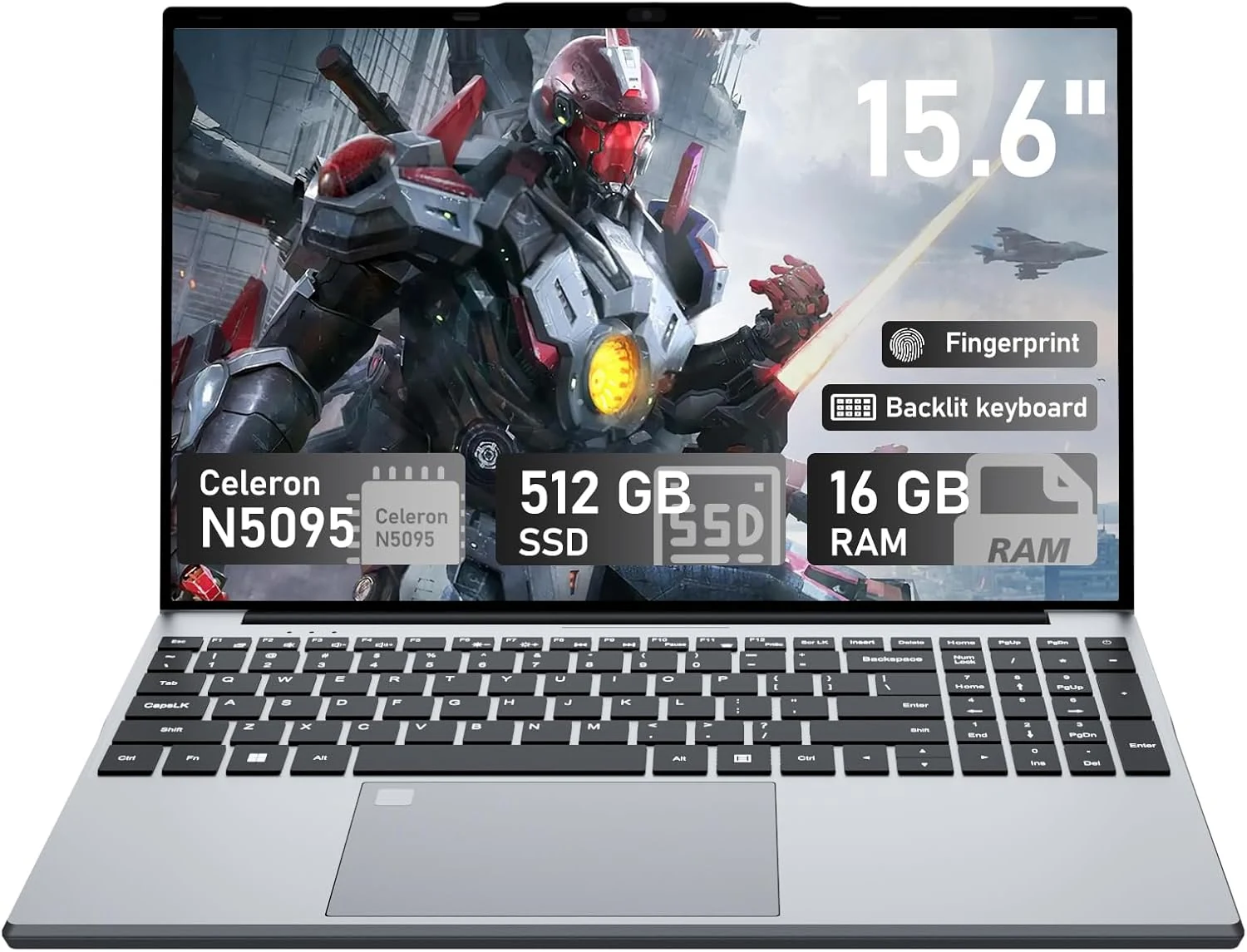QLall 15.6 inch Laptop (Celeron N5095, 16GB RAM, 512GB SSD, Win 11 Pro)