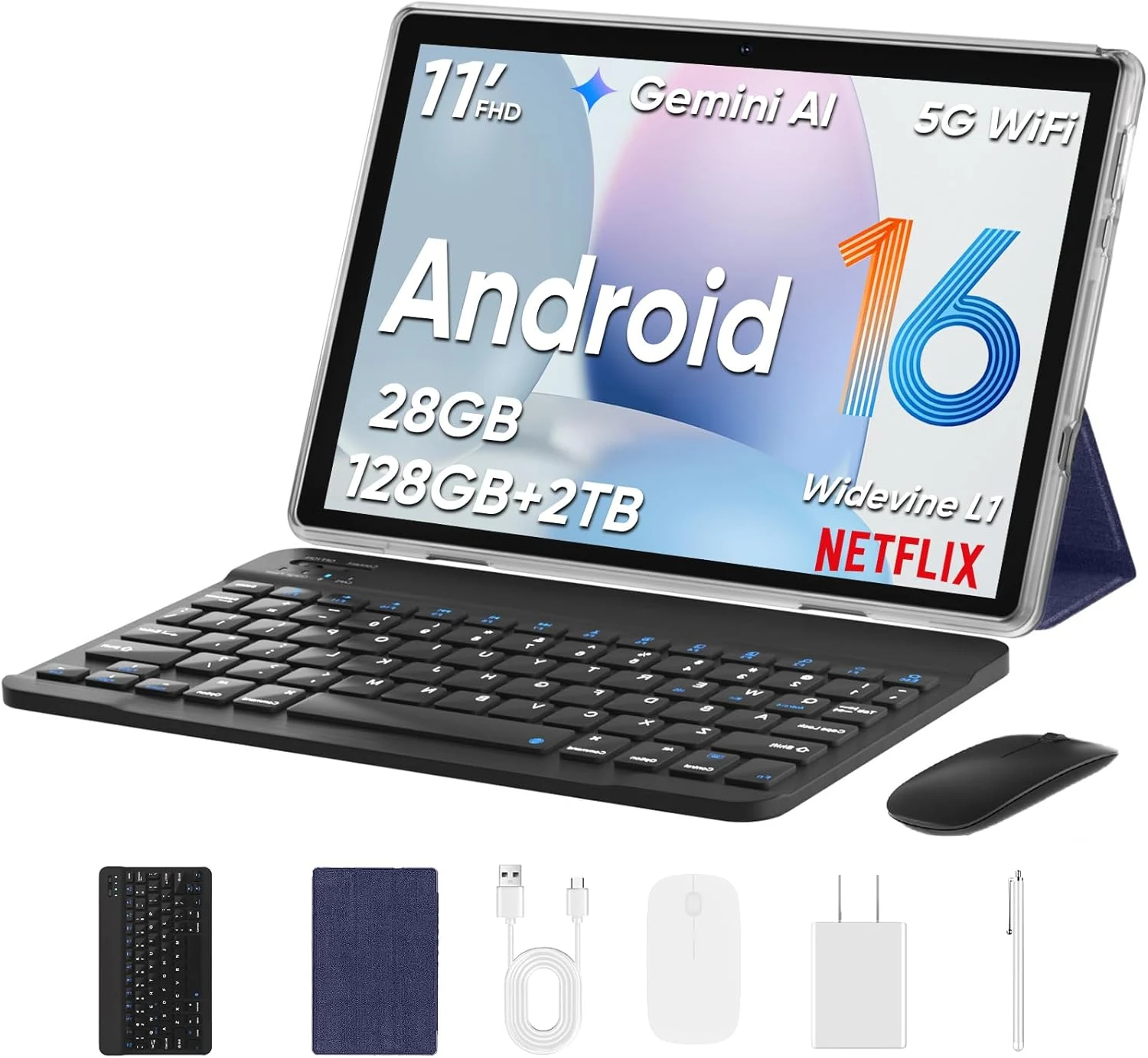 TUOHAITIME 2026 Upgraded Android 16 Tablet (11 inch, 28GB+128GB+1TB Expand) with Keyboard