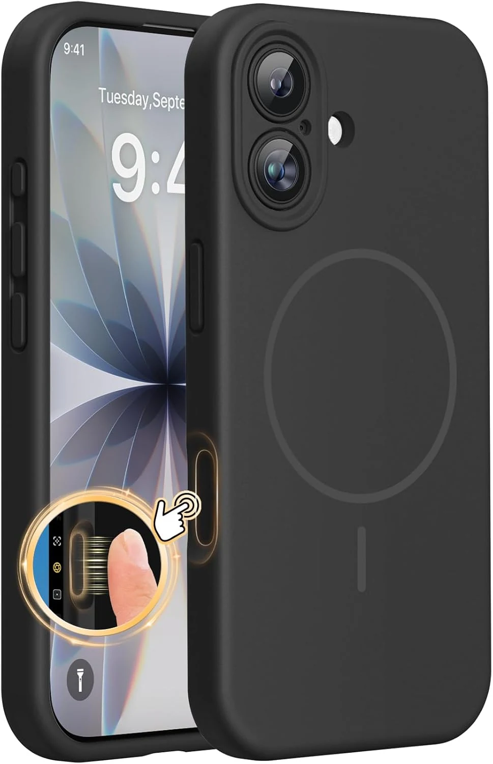 Miracase Magnetic for iPhone 17 Case, Compatible with MagSafe, Integrated Silicone Camera Control Cover, Shockproof Drop Protection Phone Case for 17,Black