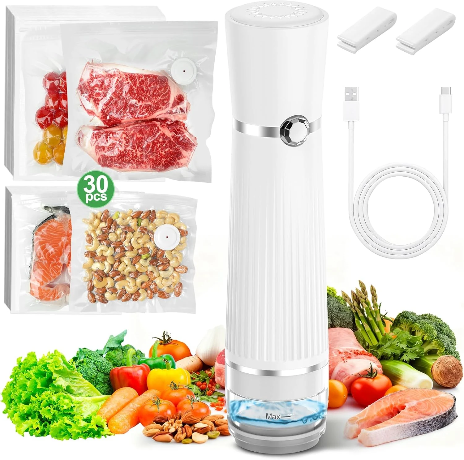 KITHELP Vacuum Sealer for Food, Food Saver Vacuum Sealer Machine + 30 Reusable Vacuum Bags
