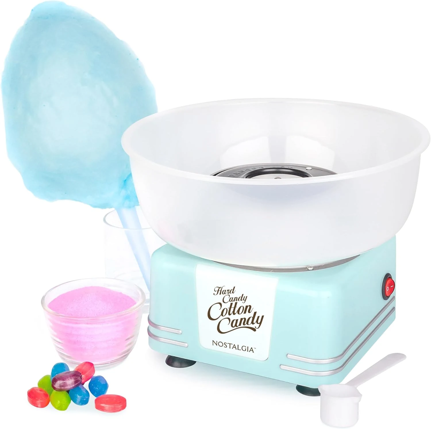 Nostalgia Countertop Cotton Candy Machine – Use Normal or Sugar-Free Candy or Flossing Sugar (Includes 2 Reusable Cones)