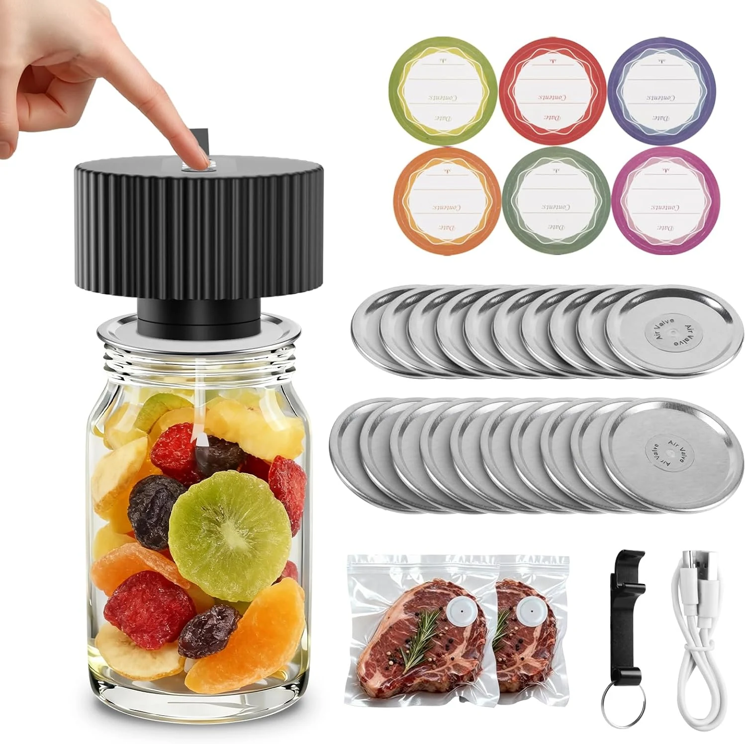 Electric Mason Jar Vacuum Sealer Kit, One-Touch Electric Sealing for Wide-Mouth Regular-Mouth Mason Jars