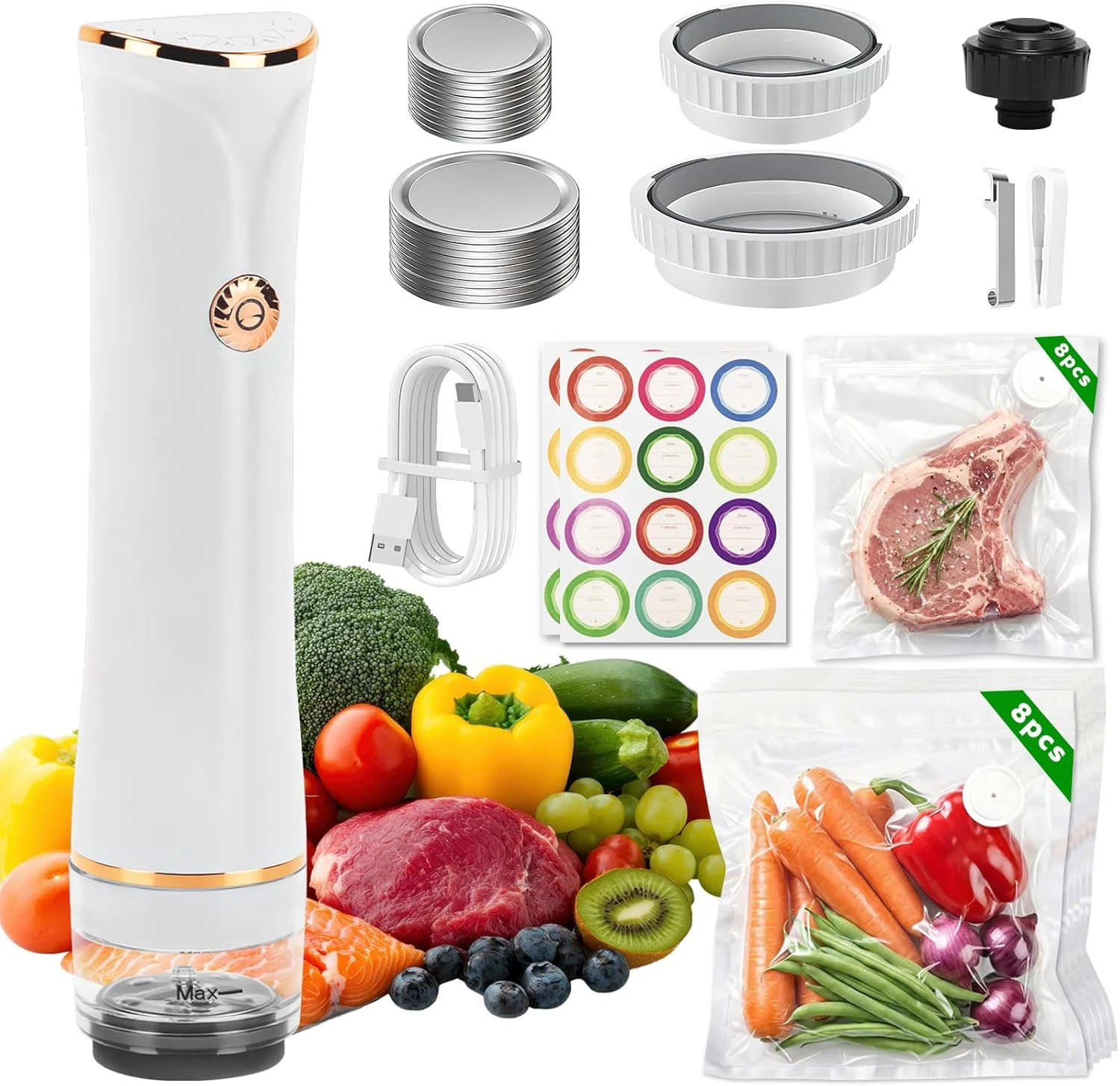Compact Vacuum Sealer for Food Storage & Preservation,with Vacuum Bags,Mason Jar,Wine Stopper,Chef-Preferred 6X Freshness Keep for Home Kitchen RV Travel Seal Meal