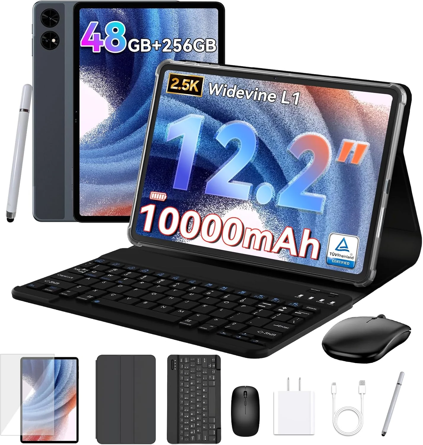 TABWEE 12.2-inch Android 16 tablet with keyboard (2K QHD, 48GB RAM, 256GB storage)