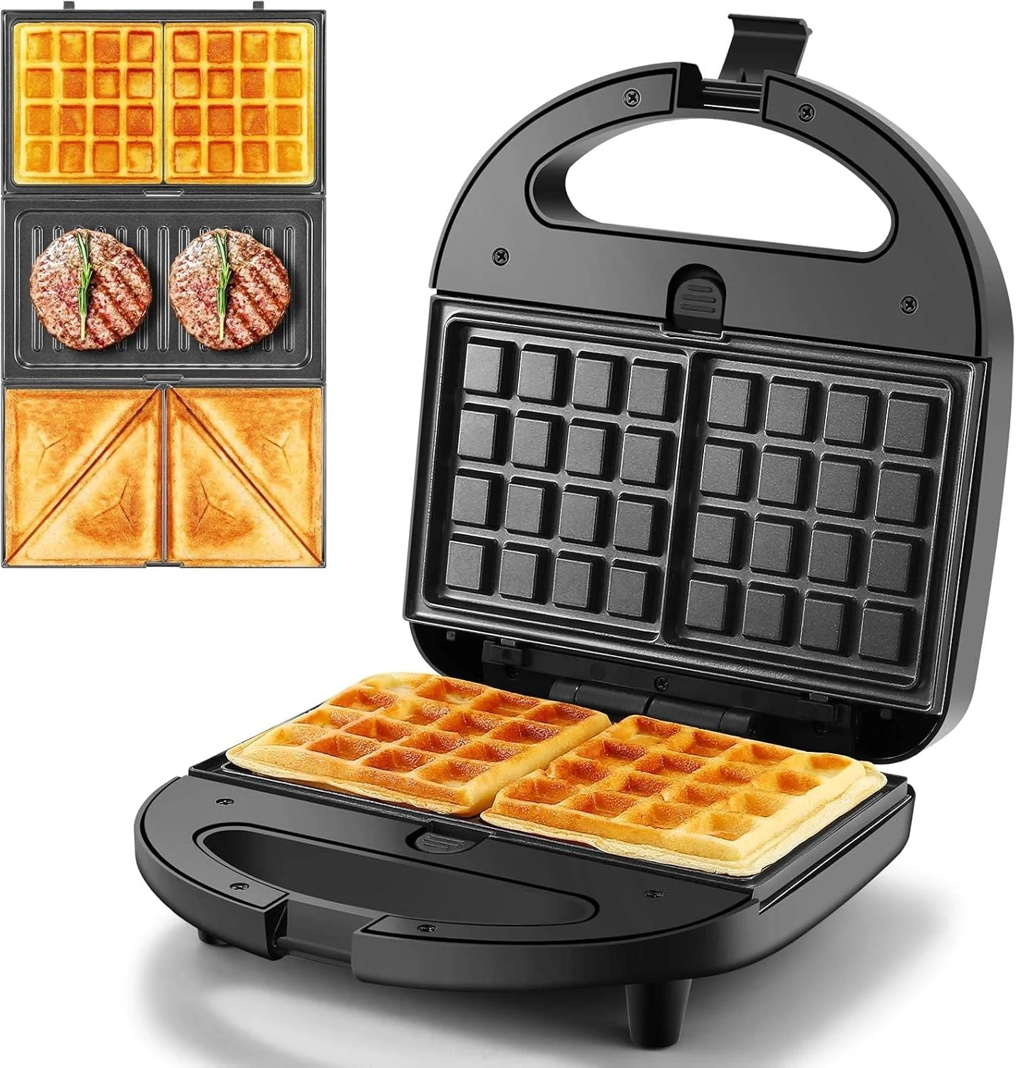 OSTBA 3-in-1 Sandwich Maker with Removable Plates, Panini Press, Waffle Maker