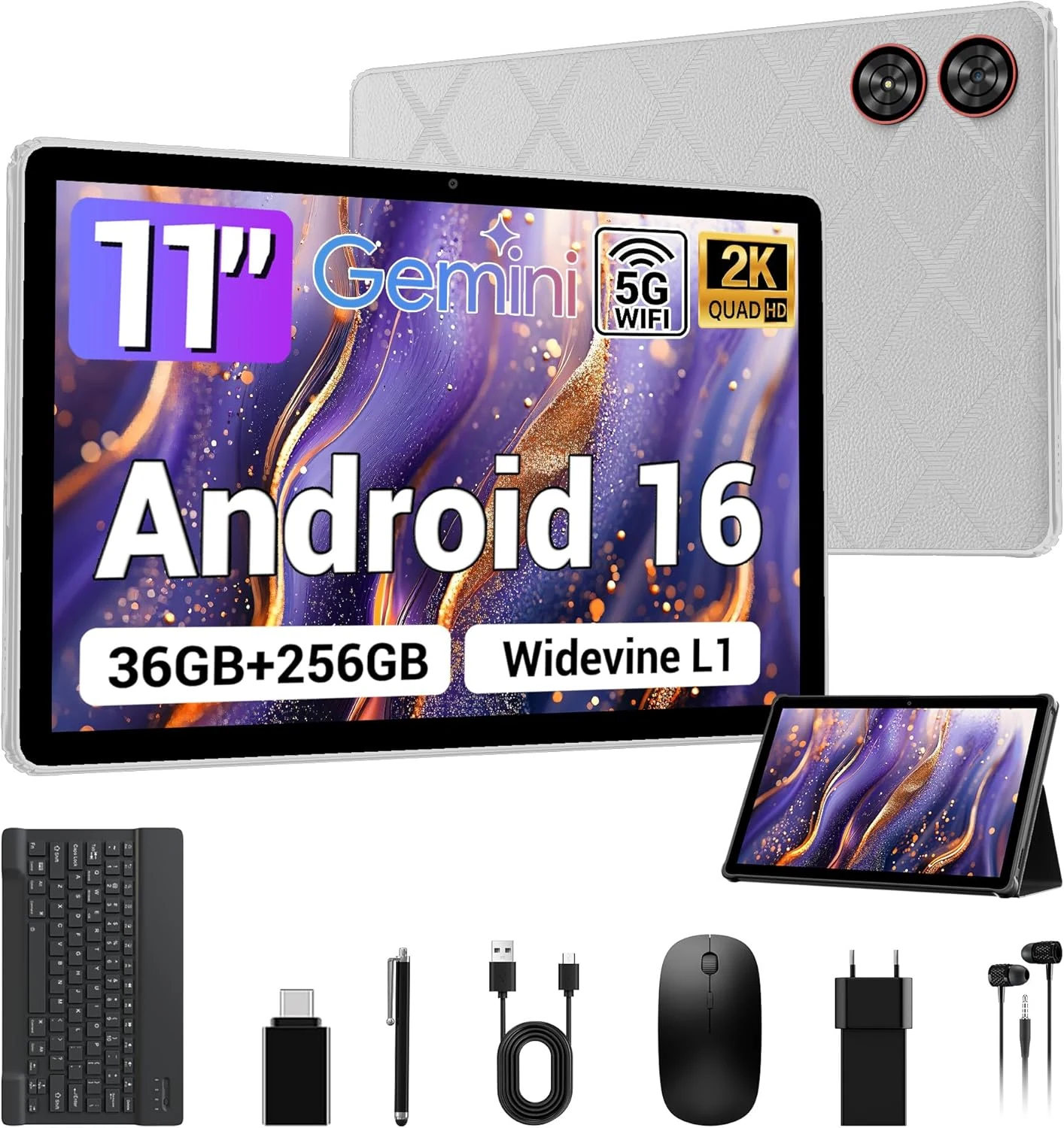 2026 All-in-One 11 Inch Android 16 Tablet Bundle, 36GB RAM 256GB (1TB TF)