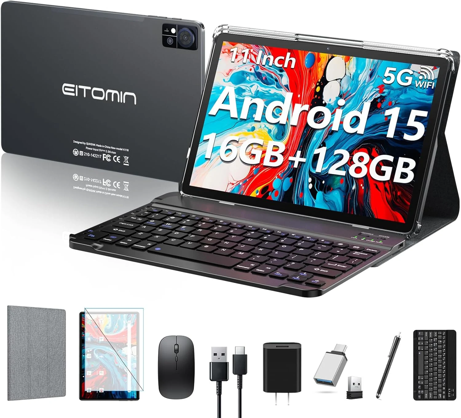Android 15 Tablet 2026 Latest 11 inch Tablet with Keyboard,128GB 16GB RAM 2TB Expand