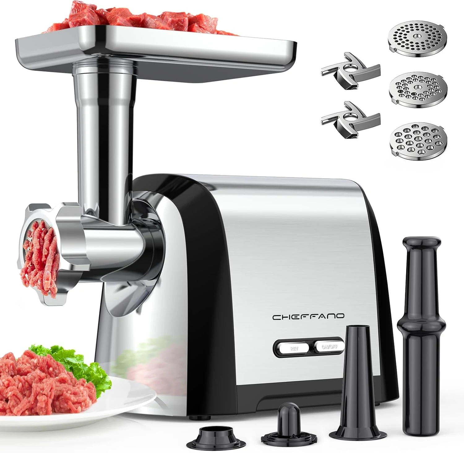 CHEFFANO Life electric meat grinder (2600W max) with sausage stuffer and kubbe kit