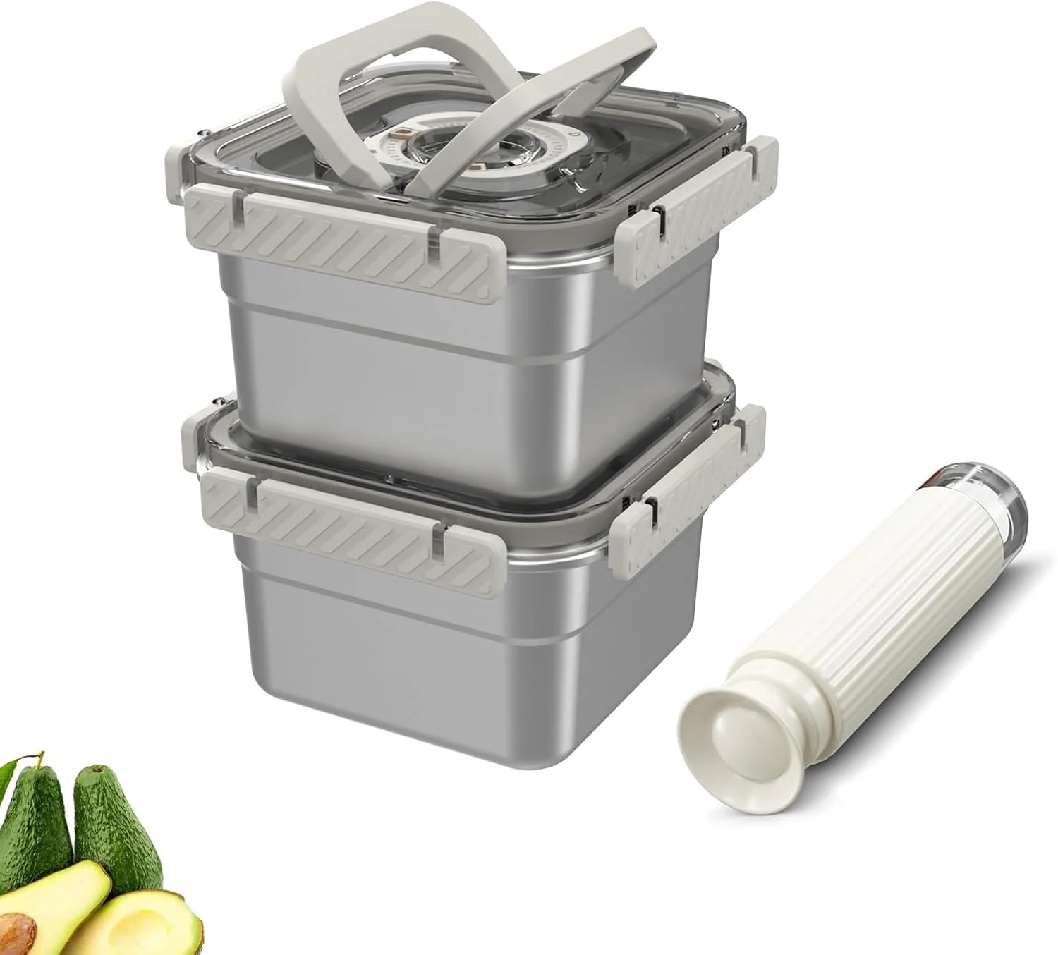 CABIBOX 2-Pack 60 fl oz stainless steel vacuum food containers with manual pump