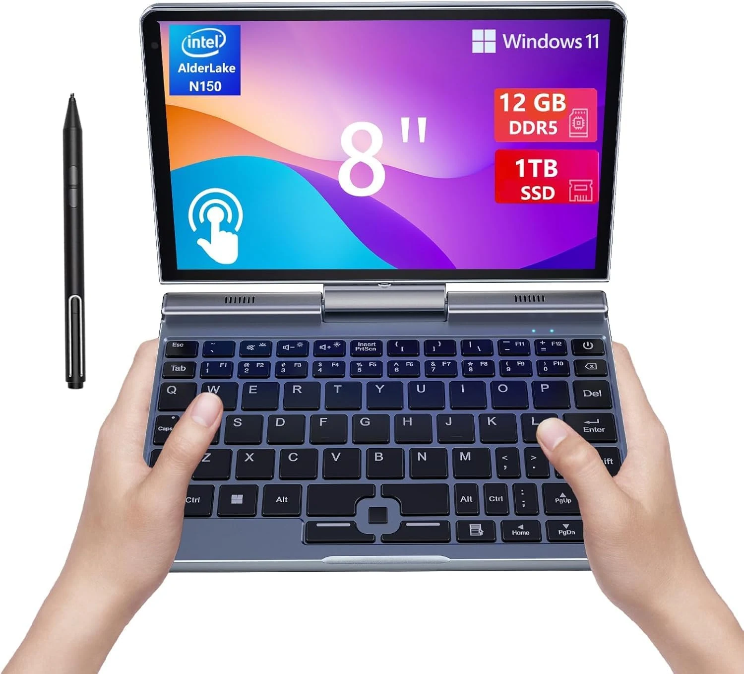 KOOFORWAY 8" Mini Laptop 2-in-1 HD Touchscreen Portable, Win 11 Pro Portable Pocket PC