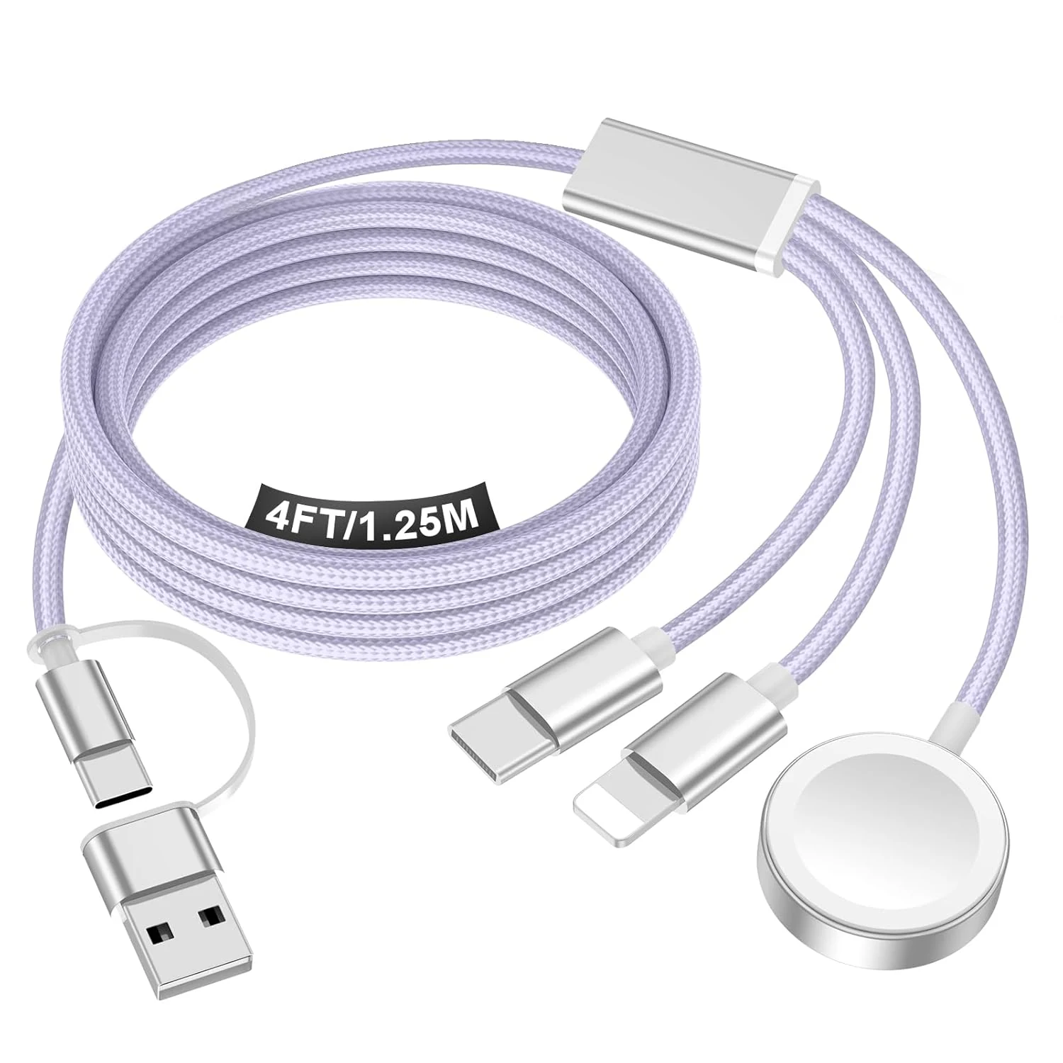 Travel Essentials for Apple Watch Charger,iPhone Charger,3 in 2 Type C/Lightning/Magnetic Travel Charging Cable,Portable Multi Charging Cable for Apple Watch, iPhone 17‑11,Samsung S26,Car,iPad-4FT