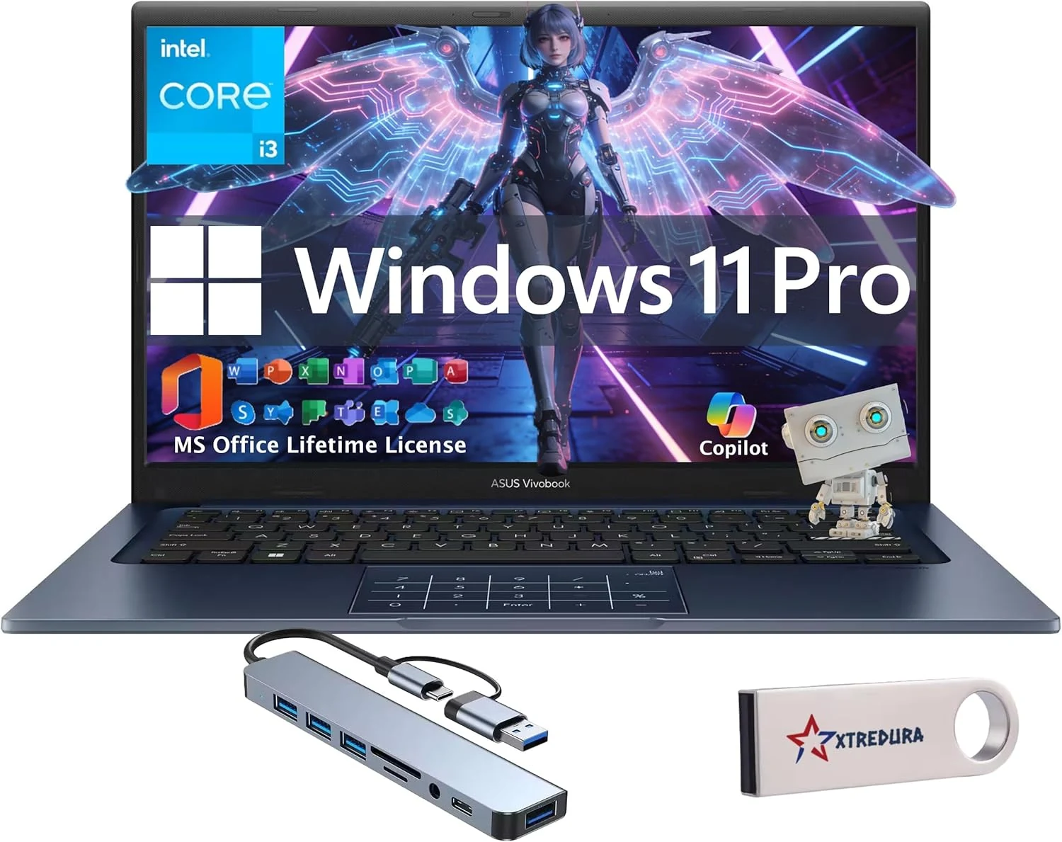 ASUS Vivobook 14" FHD Laptop, Windows 11 Pro, Lifetime MS Office, Intel Core i3-1315U, 16GB RAM+512GB SSD