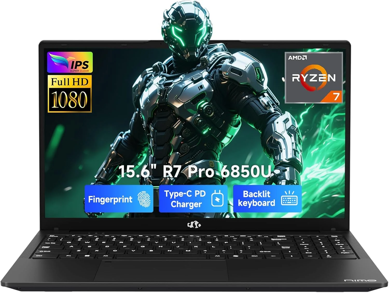 NIMO 15.6" Light-Gaming-Laptop, 8 Cores AMD Ryzen 7 Pro 6850U 32GB RAM 1TB SSD (Radeon 680M) with Type-C