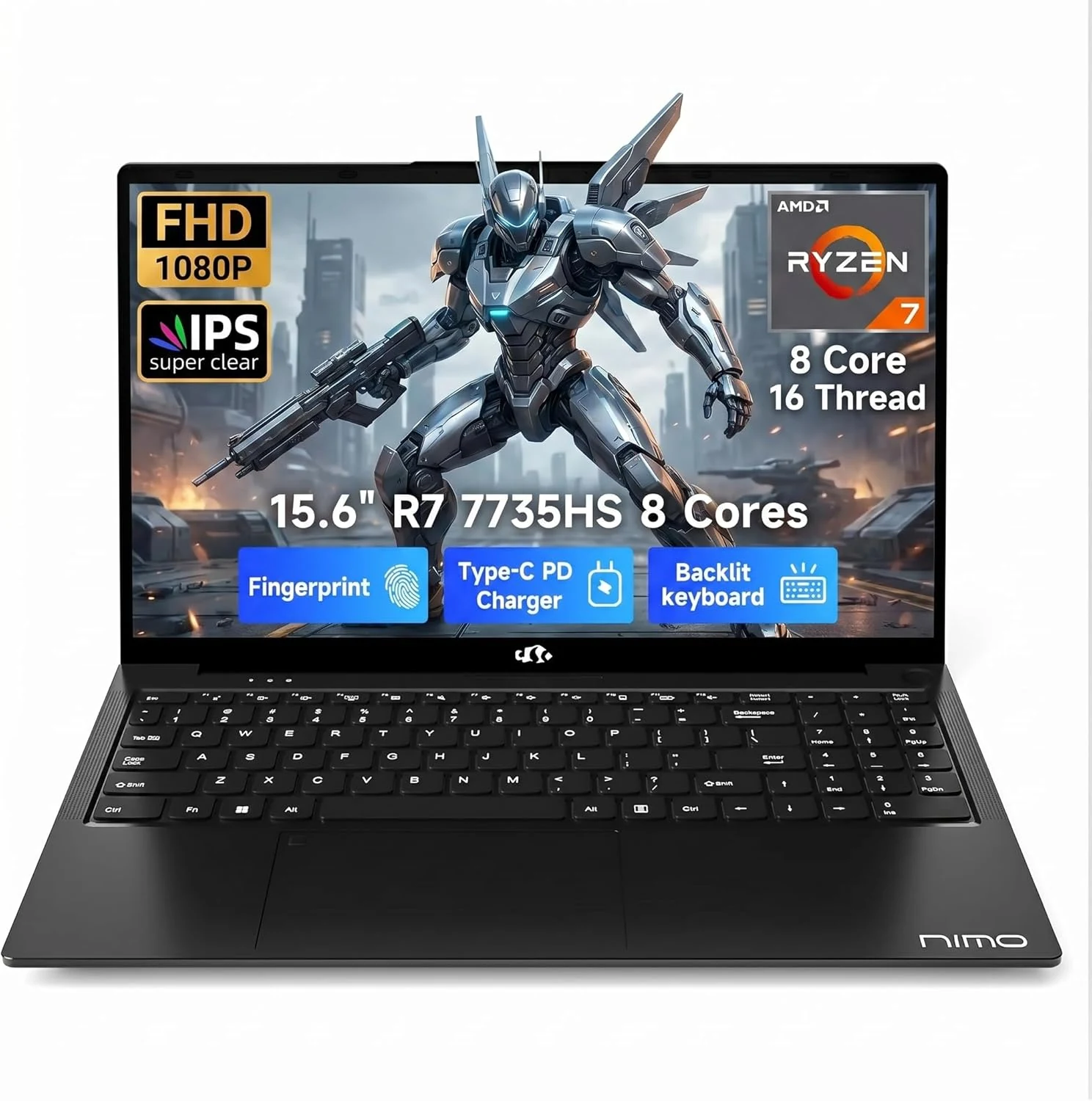 NIMO Gaming Laptop 15.6" AMD Ryzen 7 7735HS (Beat 4.75GHz)