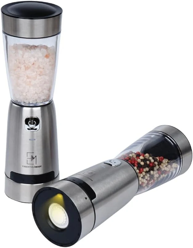 Essentialsmade Electric Salt and Pepper Grinder Set – Rechargeable Stainless Steel Mills