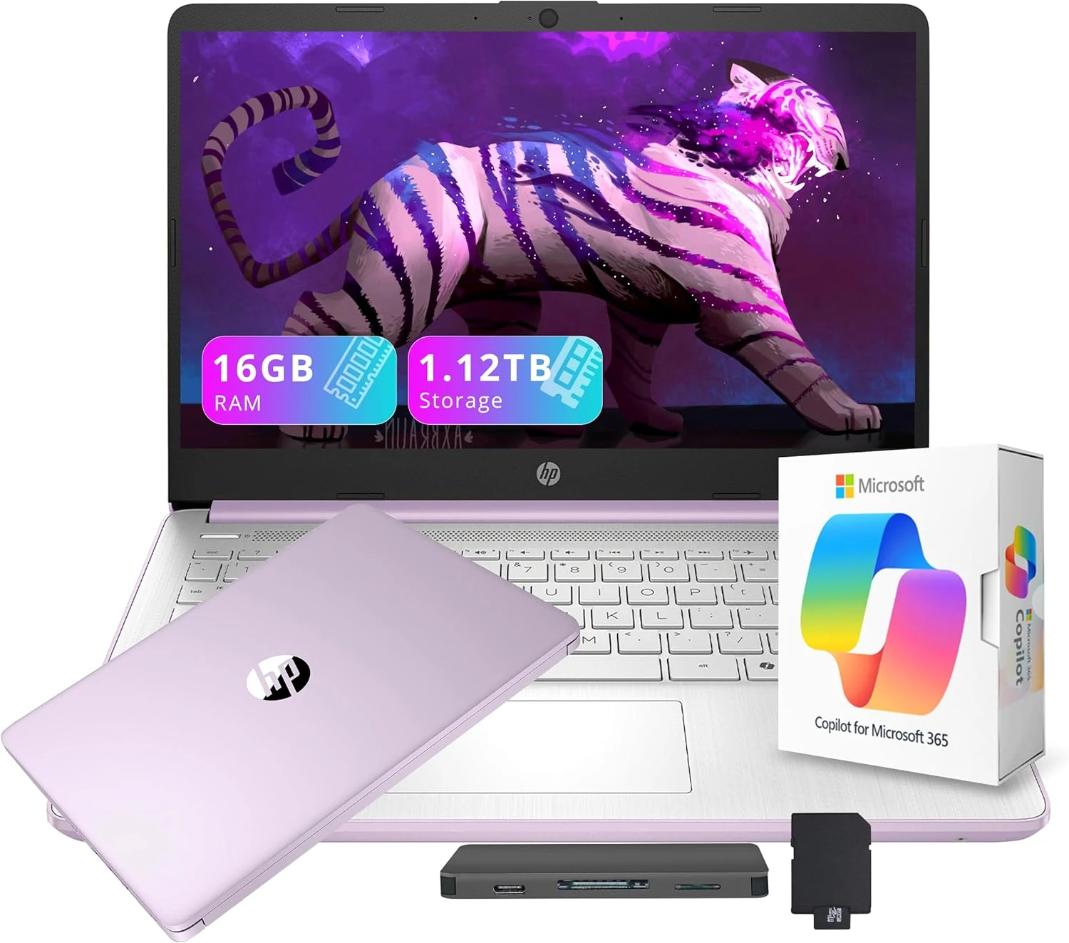 HP Flagship 14" HD Student&Business Laptop with AI Copilot, 13th Gen Intel 4-Core, 16GB RAM, 1.12TB Storage (128GB UFS + 1TB Docking Station), 1 Year Office 365, Wi-Fi 6, Win 11 S, Lavender Purple