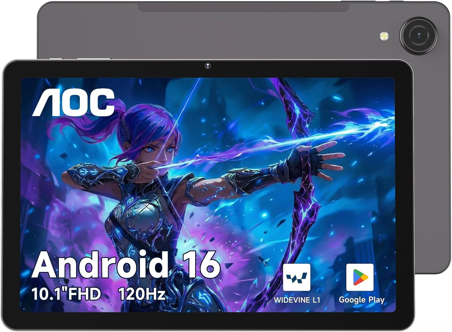 AOC 10.1 inch Android Tablet, Android 16 System, 120Hz Ultra-Smooth Display, 4GB RAM 128GB ROM (1TB Expandable)