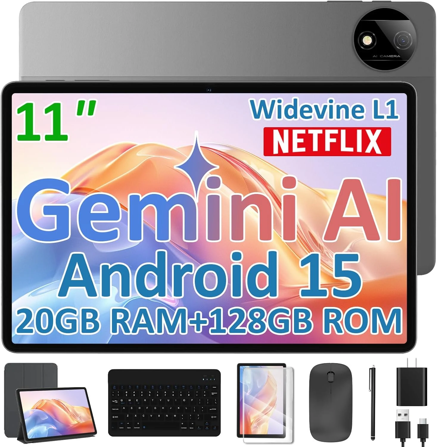 ECOPAD 11 Inch Android 15 Tablet with Keyboard, 20GB RAM 128GB ROM (2TB TF Expand)
