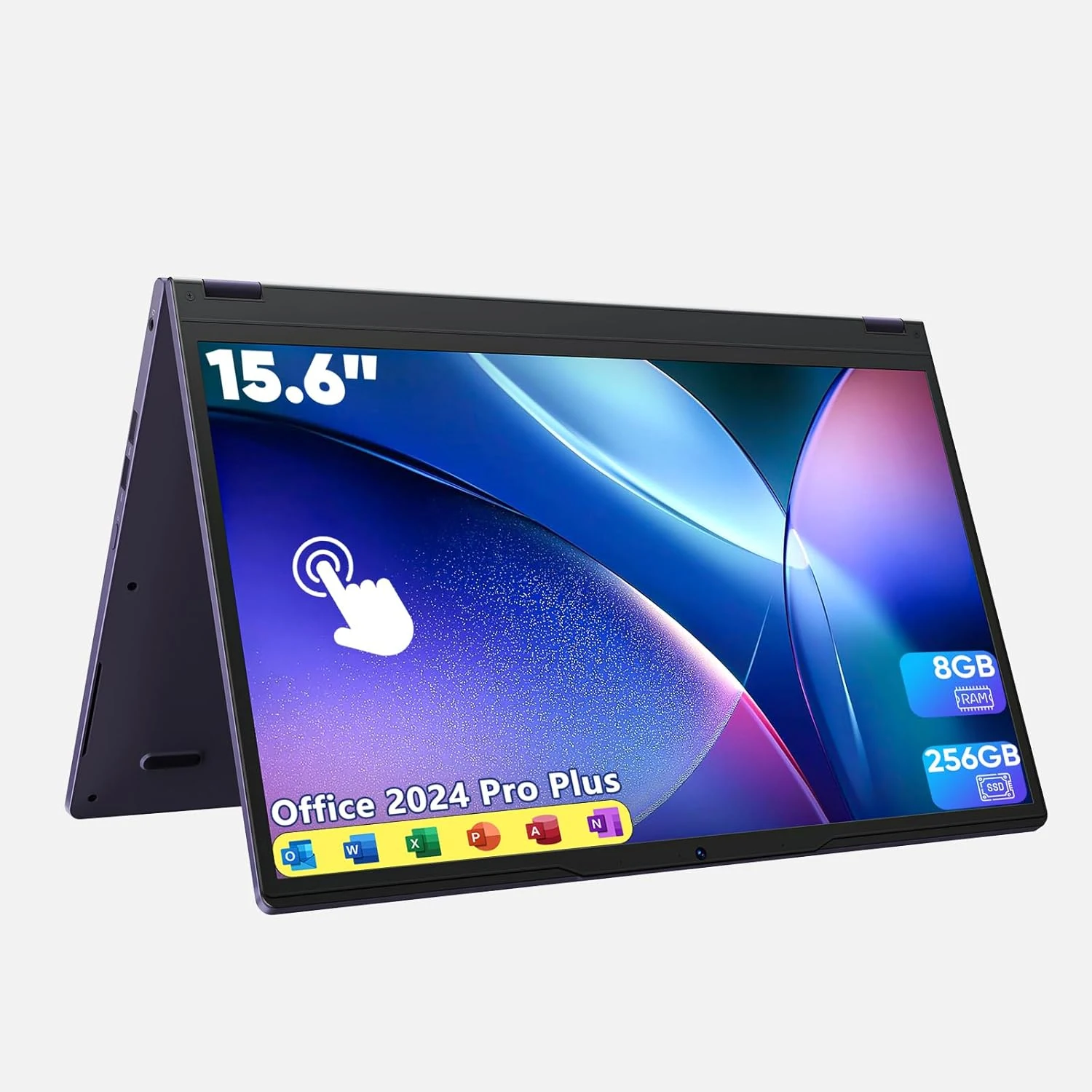 15.6" 2-in-1 Touchscreen Laptop, 360° Flip Convertible, 8GB RAM 256GB SSD Core m3 8100Y, IPS Full HD Display, Wi-Fi 5 BT5.1 Win 11 Pro Lightweight Notebook Computer