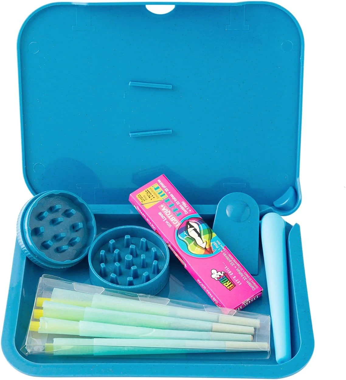 4-Pack Grinder And Tray Set, Grinder Kit and Accessories for Kitchen Seasonings Spice Tools (Blue)