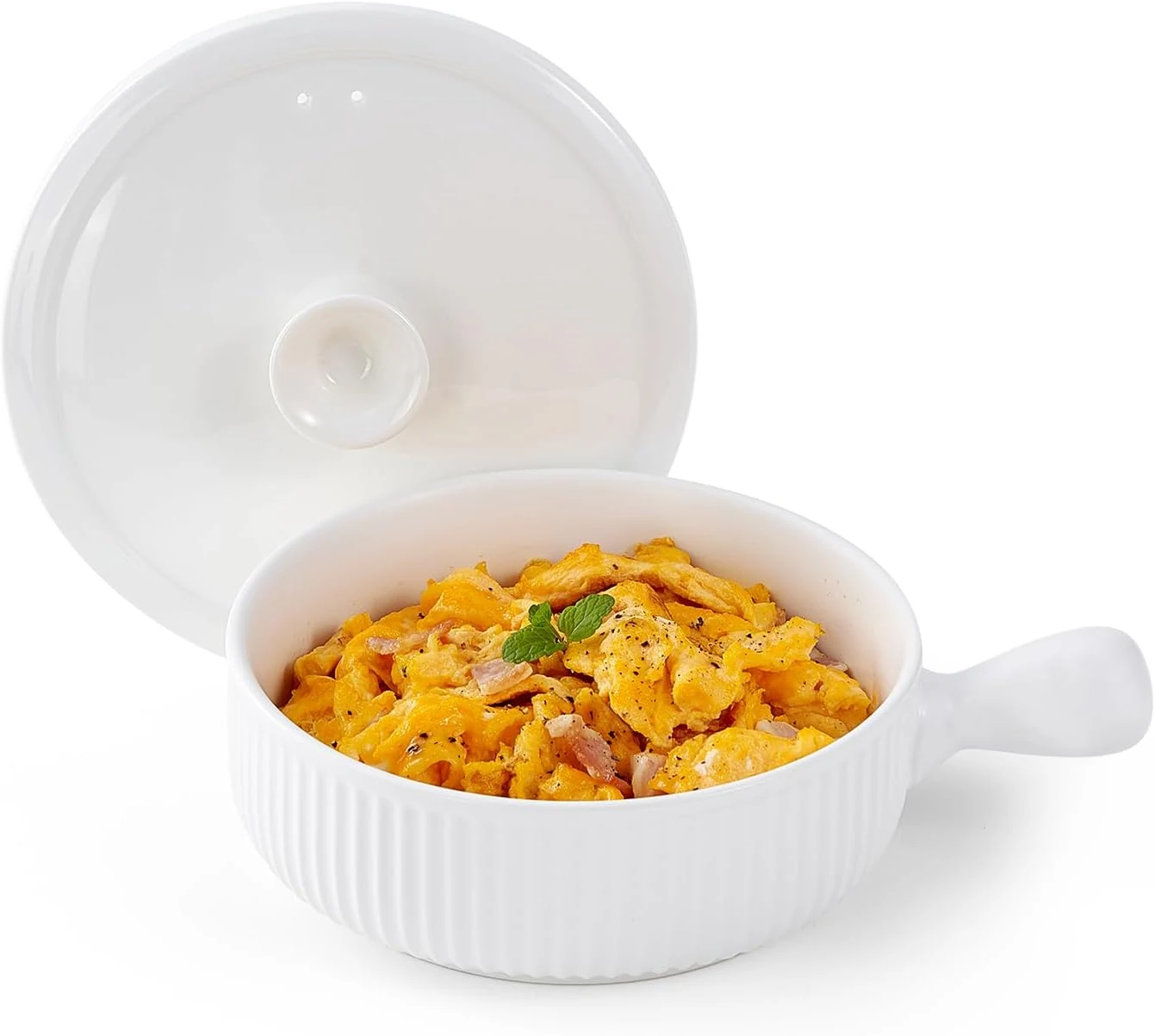 EliteVibe Ceramic Microwave Egg Cooker Scrambled with Lid, BPA-Free Non-Stick Non-Toxic & Heat-Resistant Quick Cooking Egg Maker, Dishwasher Safe, Holds Up to 3 Eggs (White)