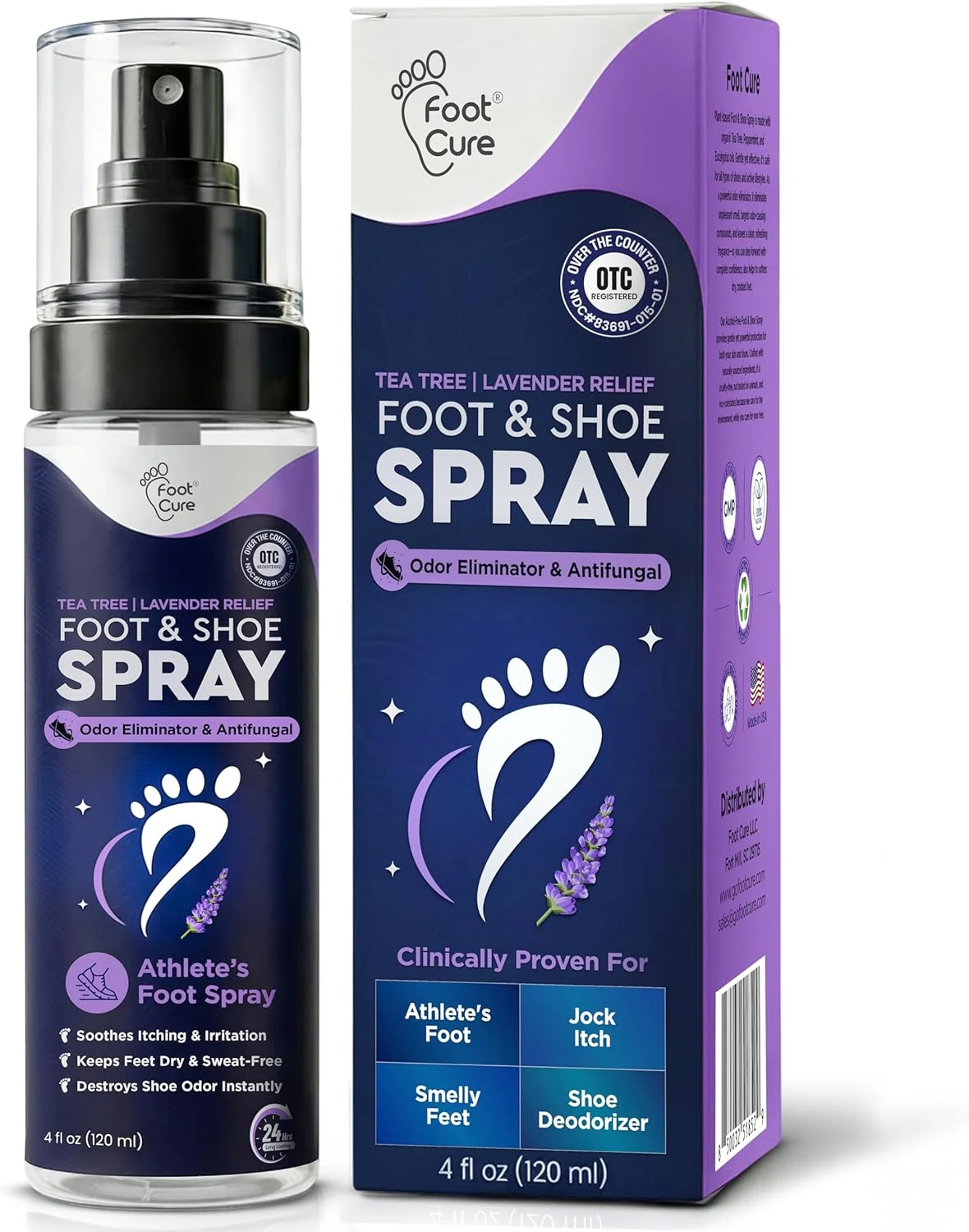 Foot Cure Shoe Deodorizer Spray - Tea Tree | Lavender Shoe Deodorizer for Smelly Feet, Athletes Foot Spray Odor Eliminator and Sweat Control