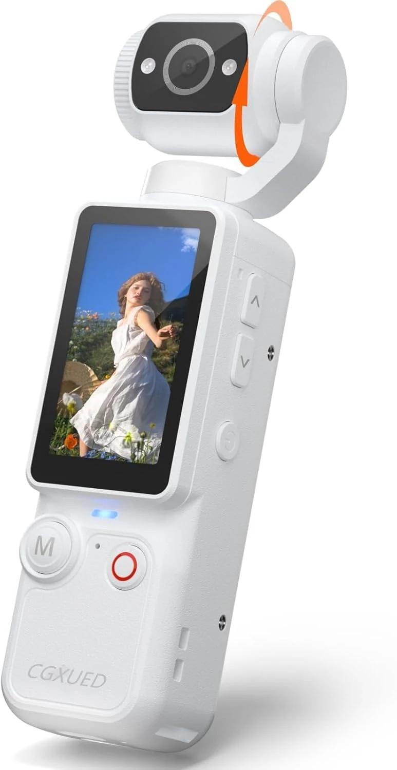 Portable Video Recorder with 180° Rotating Lens, Vlogging Camera,Pocket Body Camera with Audio & Video Recording, 7Hour Power, Handheld POV Cameras with 32GB Card（White