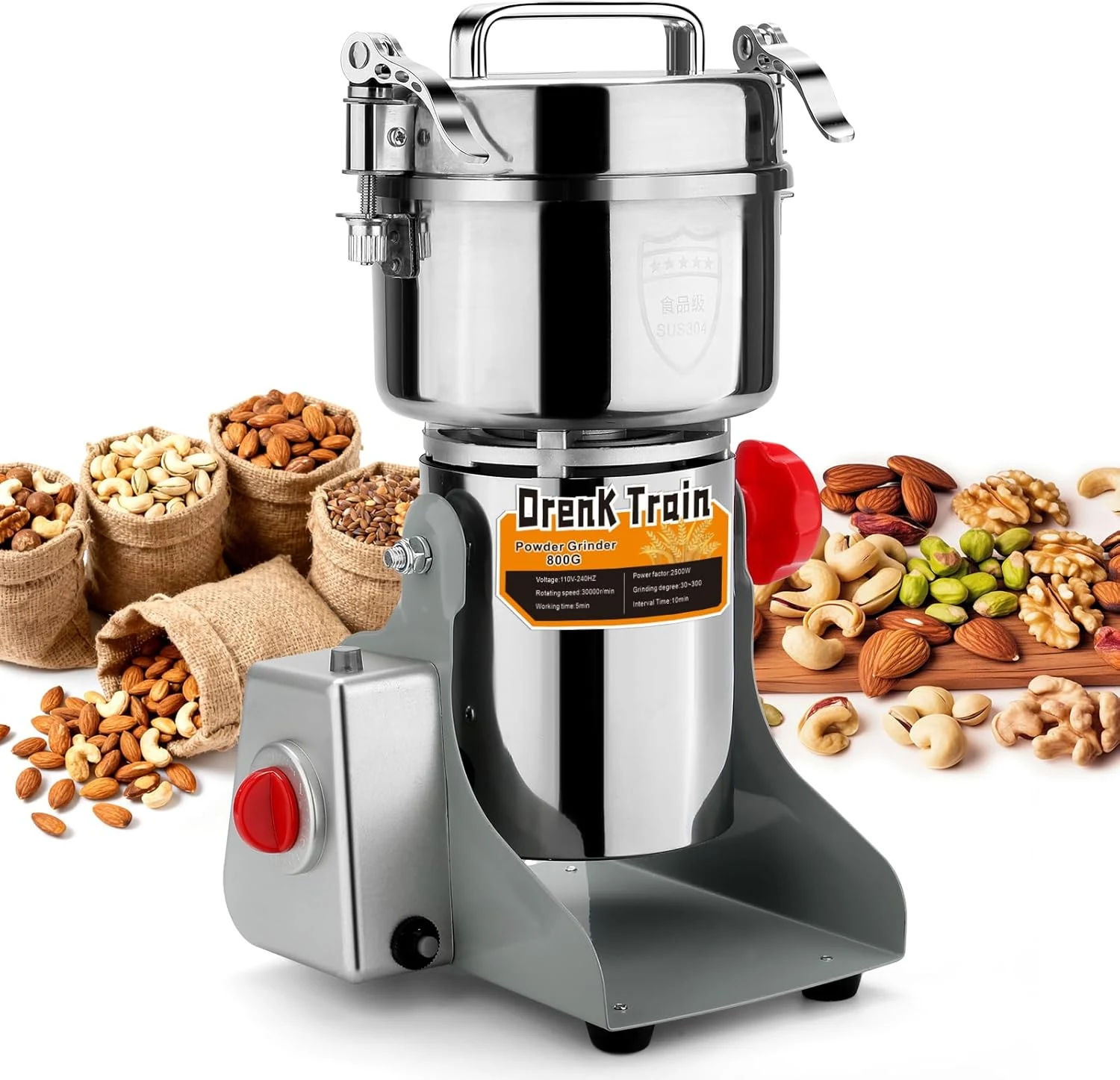 800G Electric Grain Grinder Mill，110V Swing-Type 304 High-speed Spice Herb Mill (800G High-Speed)