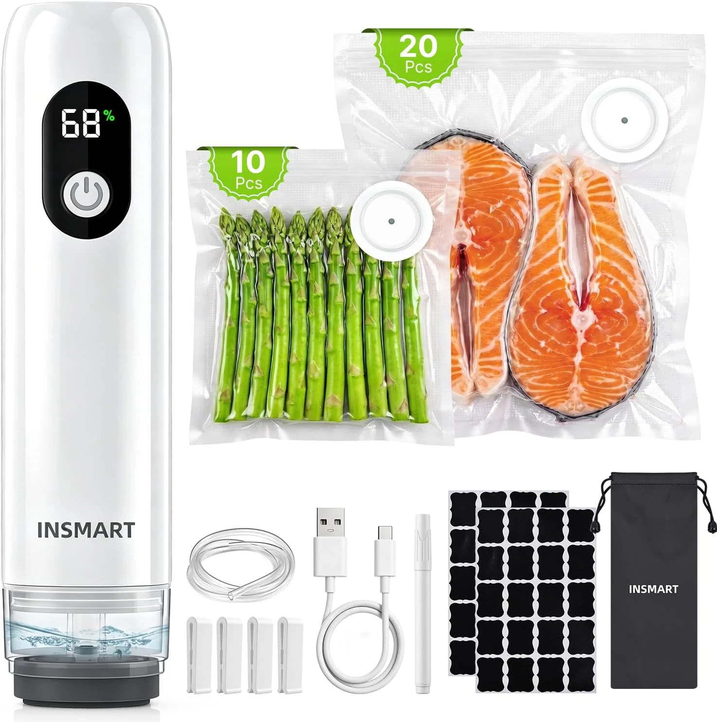 INSMART Compact Vacuum Sealer for Food (with 30 Reusable Vacuum Bags)