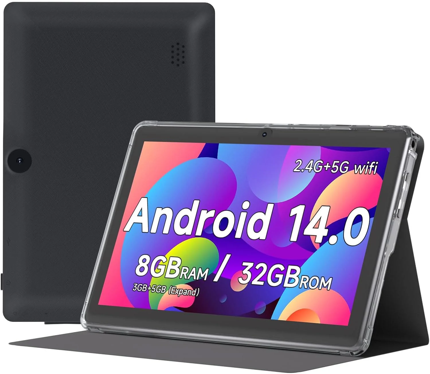 Andriod Tablet 7 Inch with Protective Case, RAM 8GB(3GB+5GB Expand) ROM 32GB 1TB Expand, IPS 1024 * 600 Bluetooth, 2.4G+5G WiFi, GMS, Widevine L1,YouTube, Netfilx(Black)