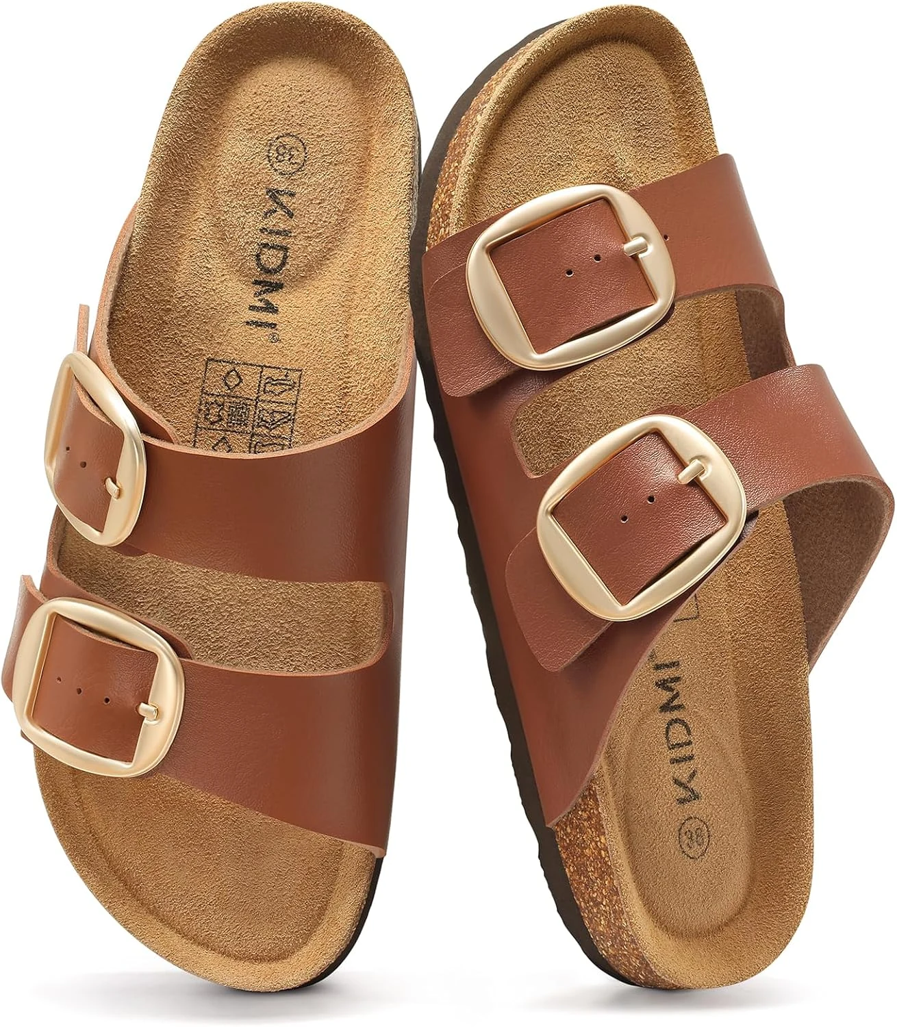KIDMI Women's Cork Footbed Slide Sandals Comfortable Arch Support Outdoor Sandal with Big Adjustable Buckle for Summer