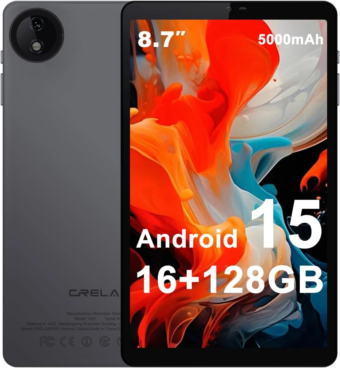 Crelander 8.7 Inch Android 15 Tablet (16GB+128GB) with Case