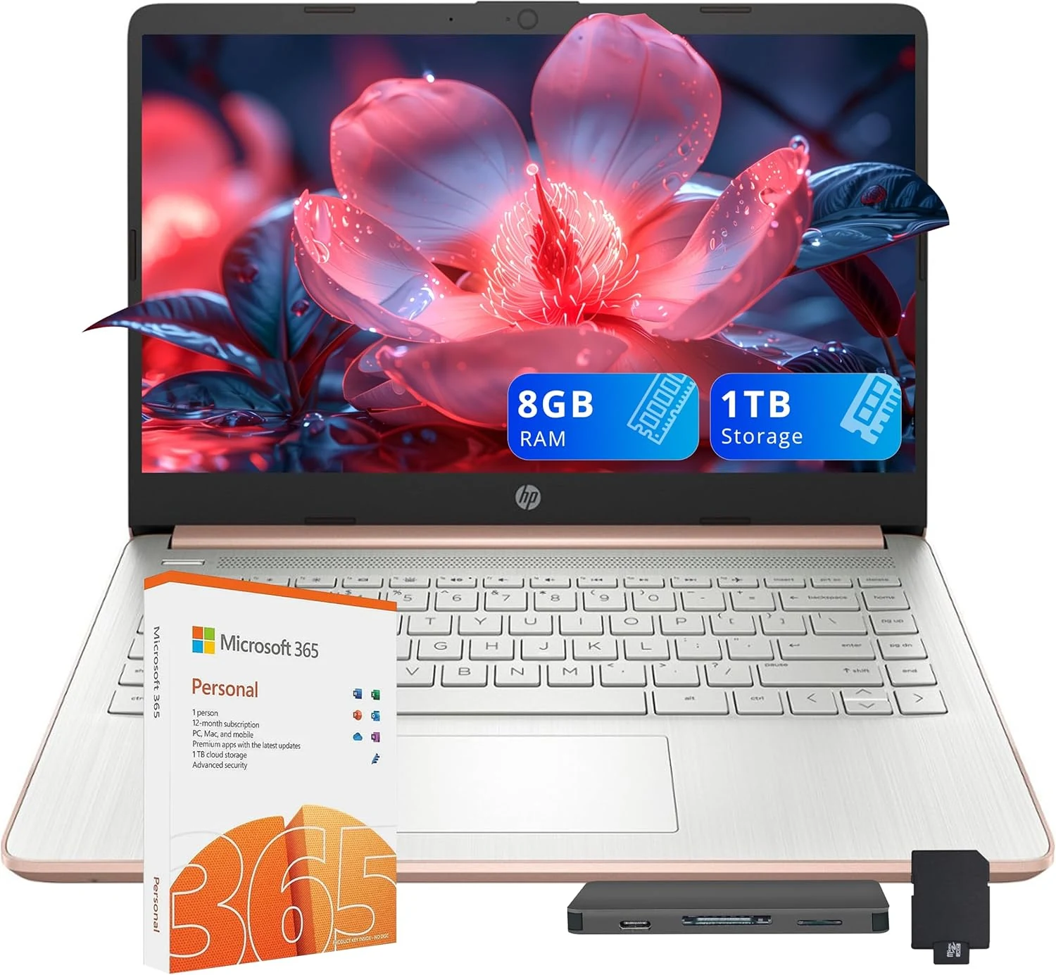 HP Stream 14″ HD Busines Laptops, Intel Celeron Processor, 8GB RAM, 1TB Storage (64GB eMMC + 1TB Docking Station Set), Intel UHD Graphics, 720p Webcam, WiFi, HDMI, Win 11, Gold
