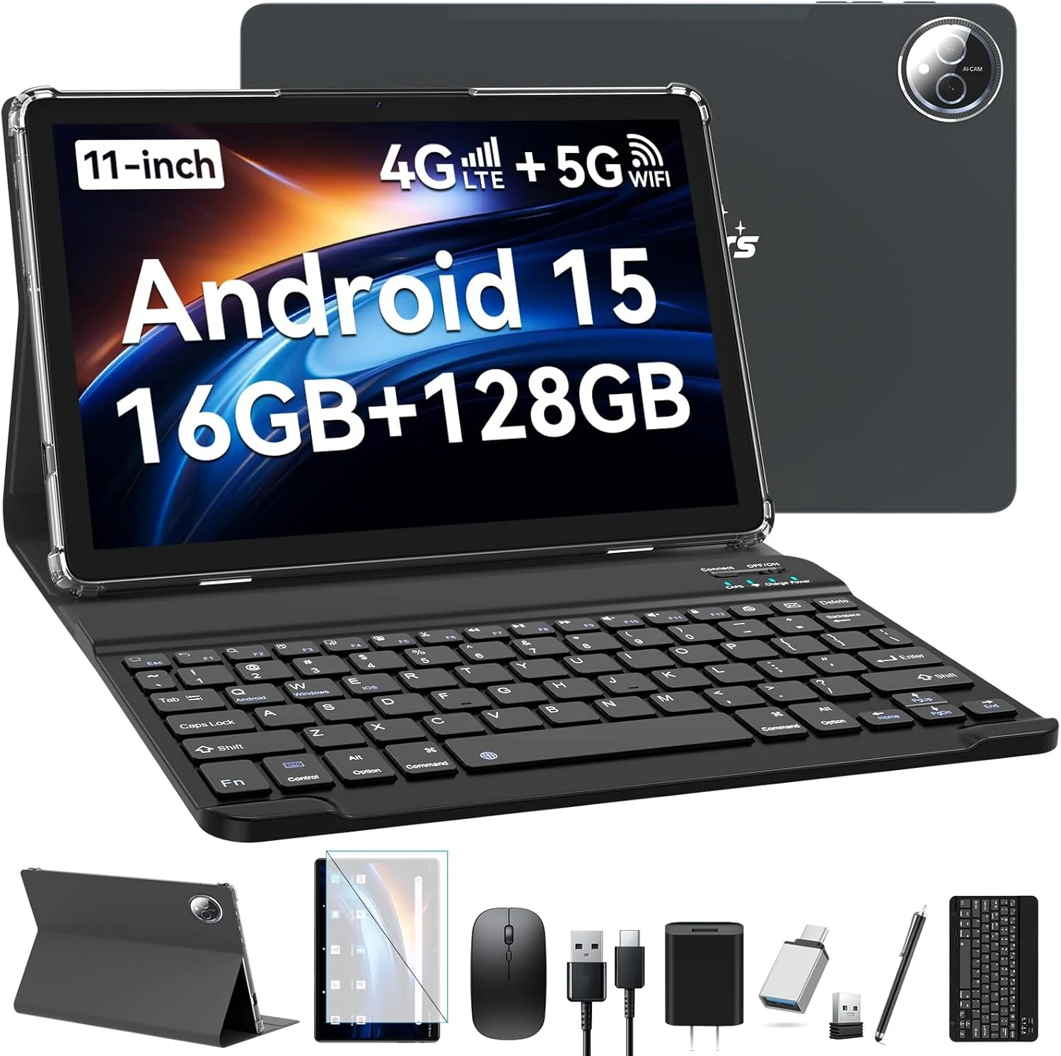 MOONSTARS Tablet 2026 Upgraded Android 15, 11 Inch Tablet with Keyboard