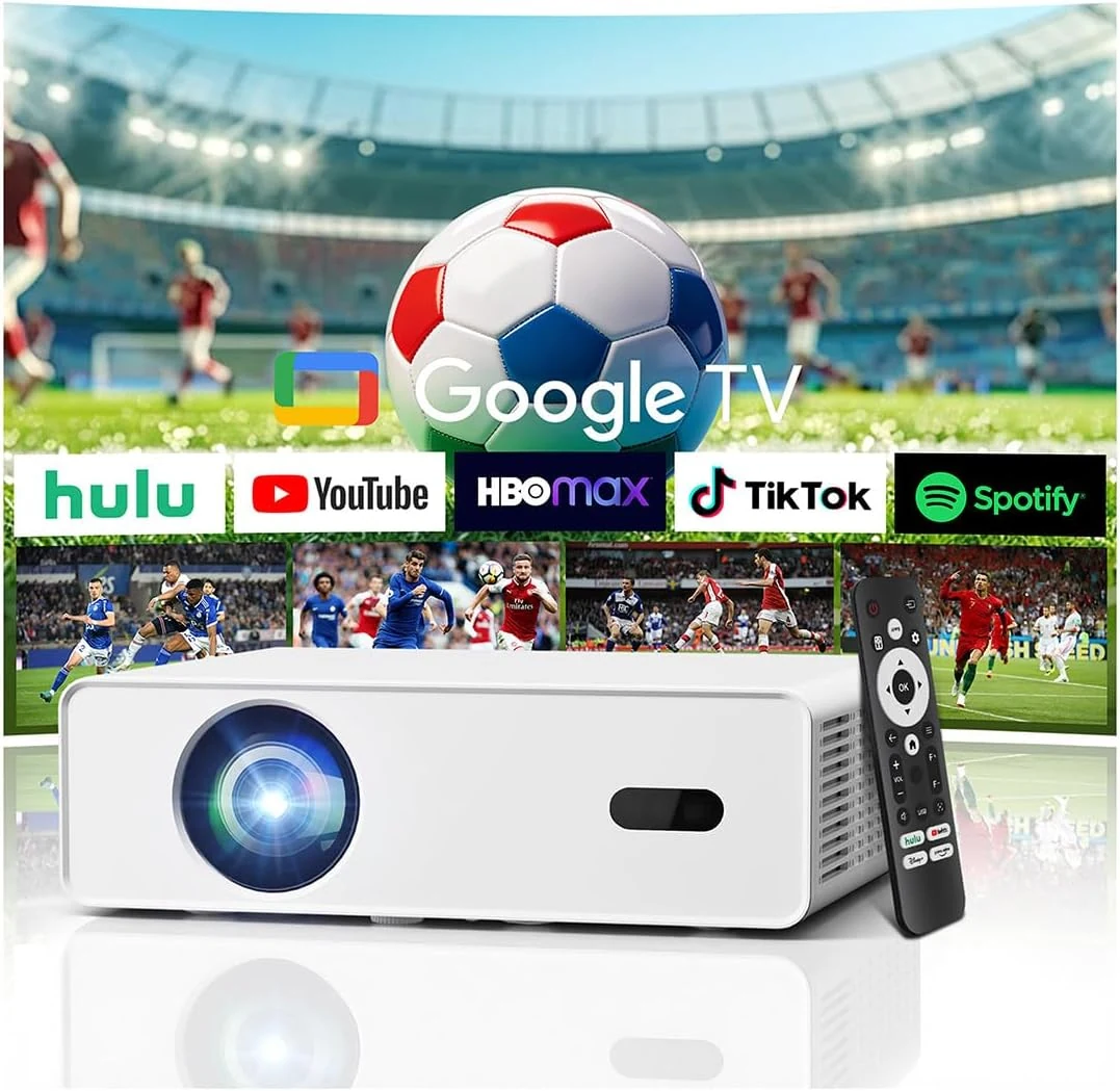 4K Smart Projector, Native 1080P Full HD Projector with Google TV 1000 ANSI Lumens Auto Focus Keystone Correction WiFi Bluetooth Portable Home Theater Projector