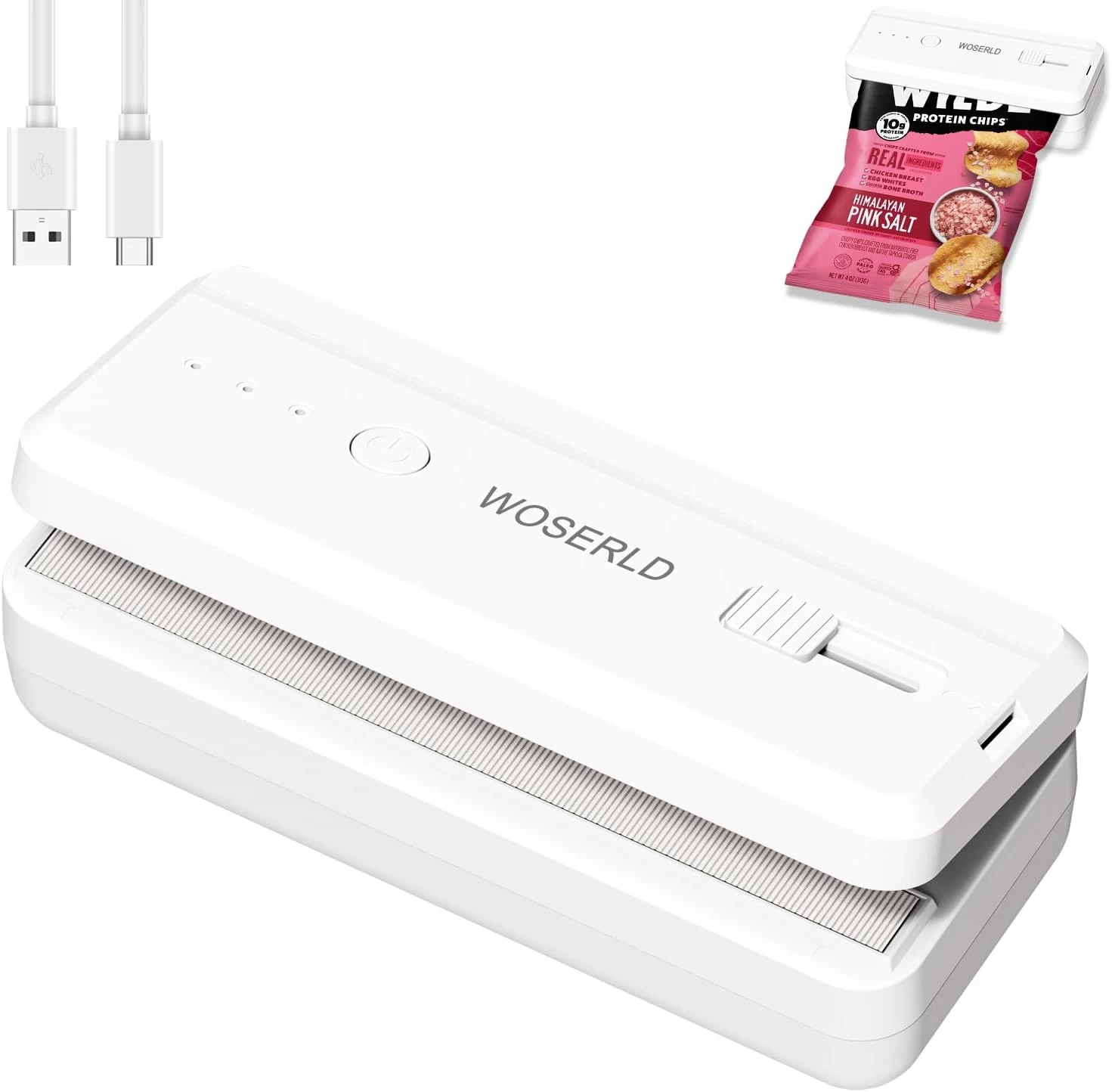 Mini Bag Sealer and Cutter magnet 1300mAh Rechargeable Chip Bag Sealer Machine Sealer Portable Heat Sealer Kitchen Food packaging Plastic bag resealer (White)