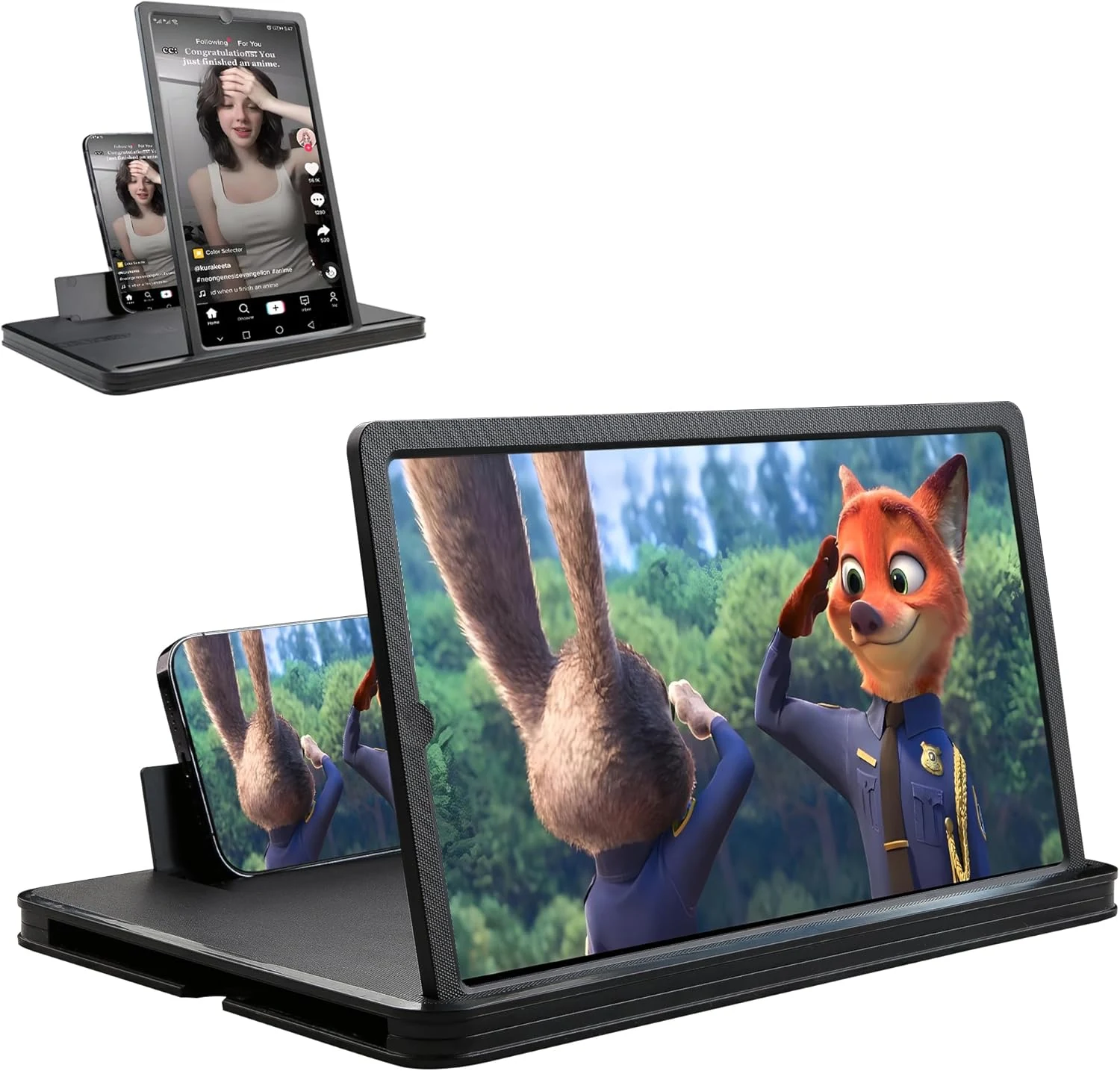14" Screen Magnifier for Cell Phone, 3D Foldable Phone Stand Screen Enlarger, Mobile Phone Screen Amplifier, Eye-Caring for Browsing Video and Watching Movies, Reading Books (Black, 14 Inch)