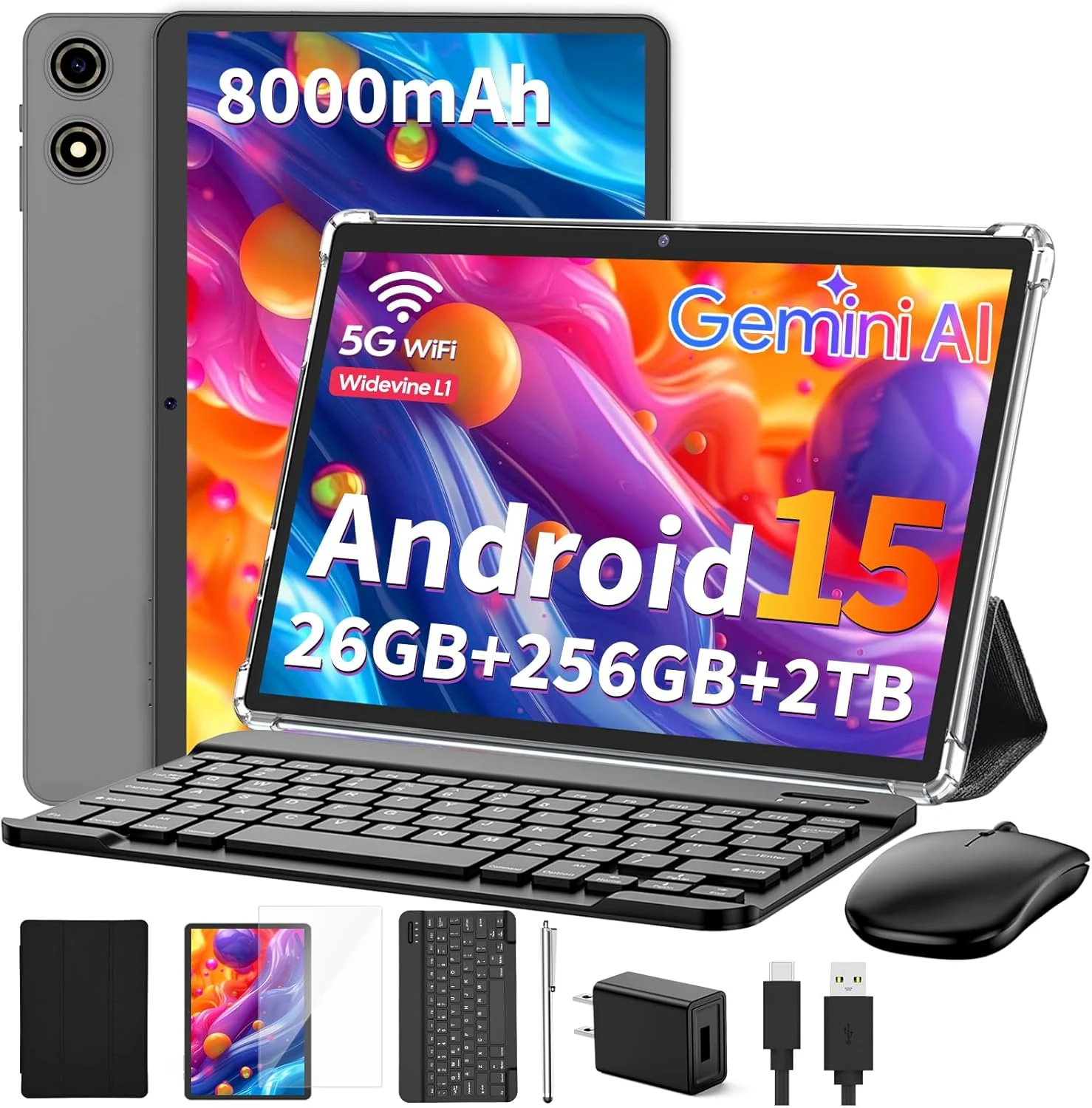 Suicoey 2026 Tablet with Keyboard, 26GB + 256GB (2TB Expand)