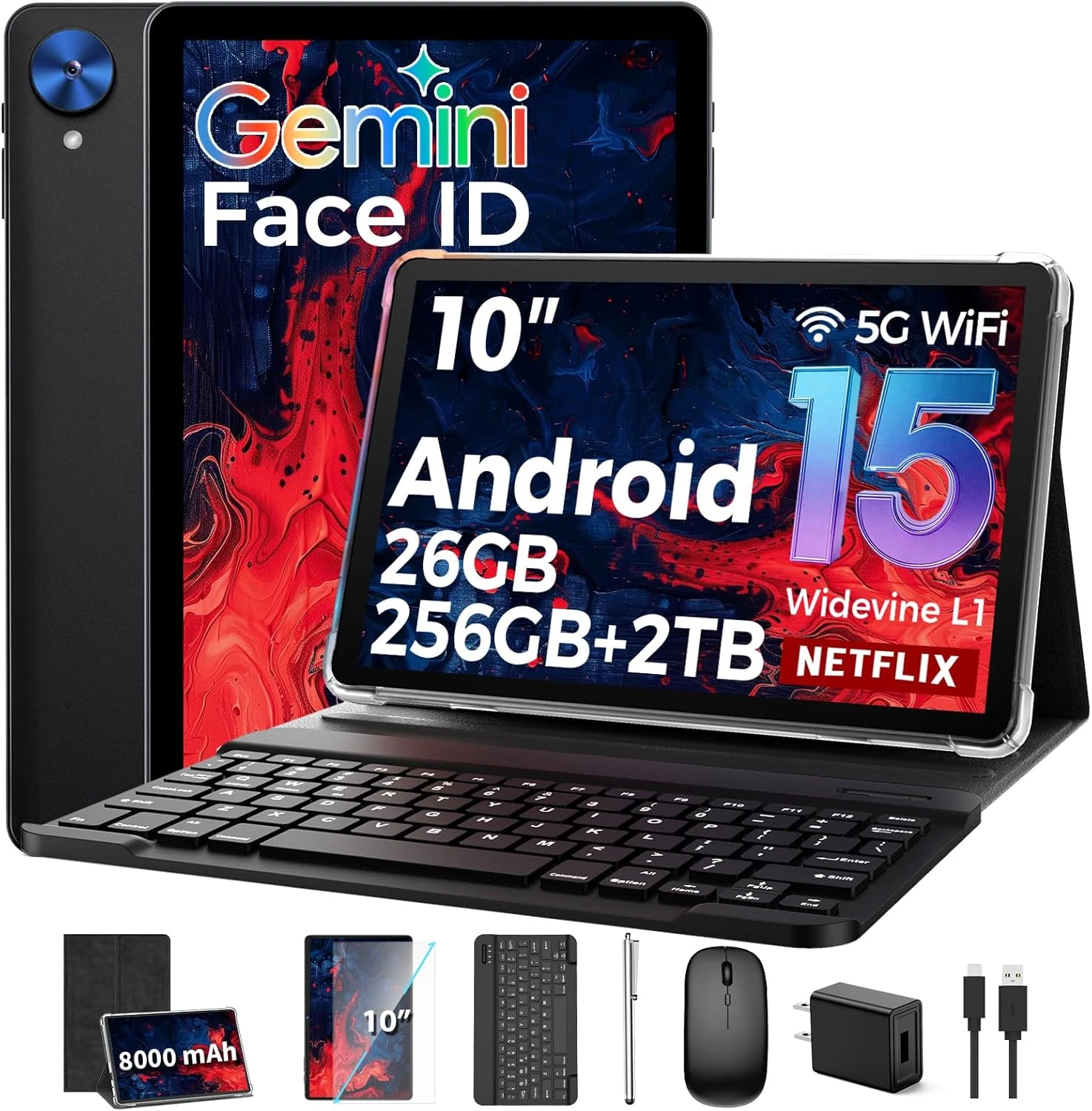 VisuPad P60 10-Inch Android Tablet with Keyboard (26GB RAM + 256GB Storage, Up to 2TB)