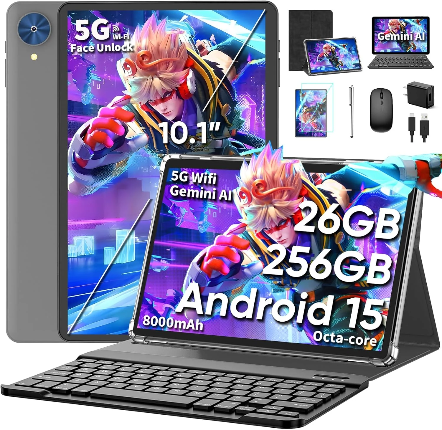 10 Inch Tablet, 2026 Android 15 Tablet with Keyboard, 26GB+256GB+2TB Expand