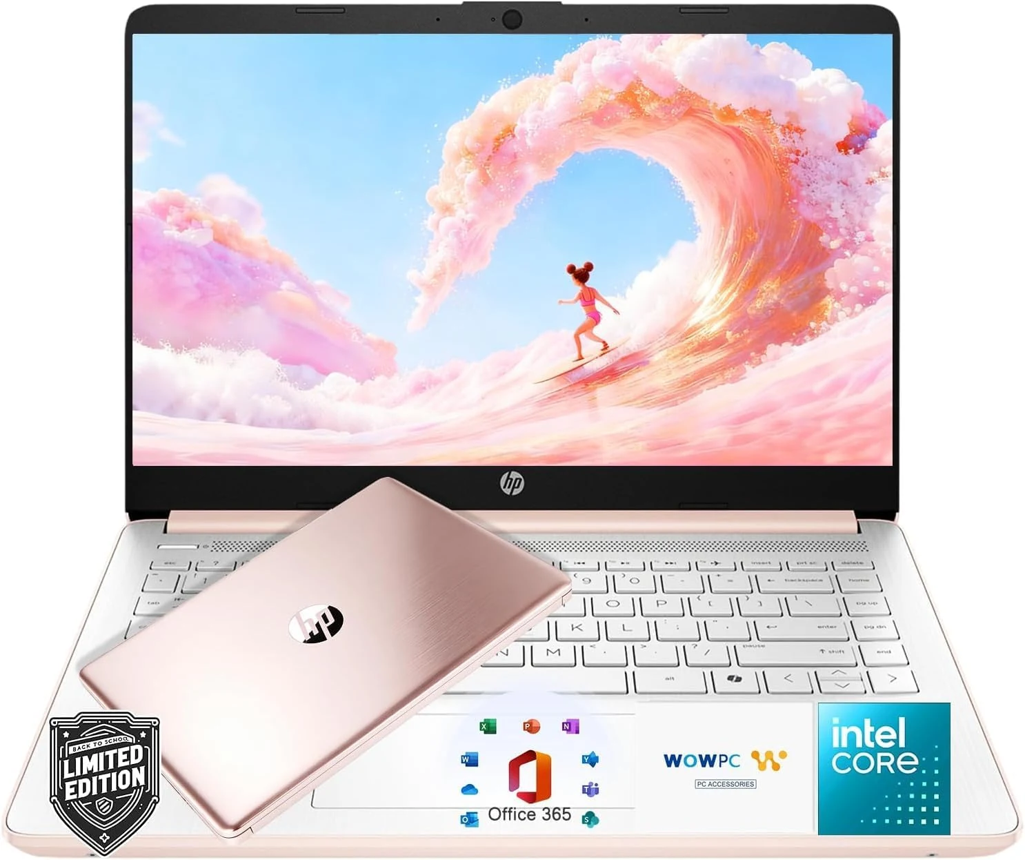 HP 14″Rose Gold Lightweight Laptop, with Office 365 & Copilot AI, Intel Processor, 4GB RAM Memory, 64GB SSD, Windows 11